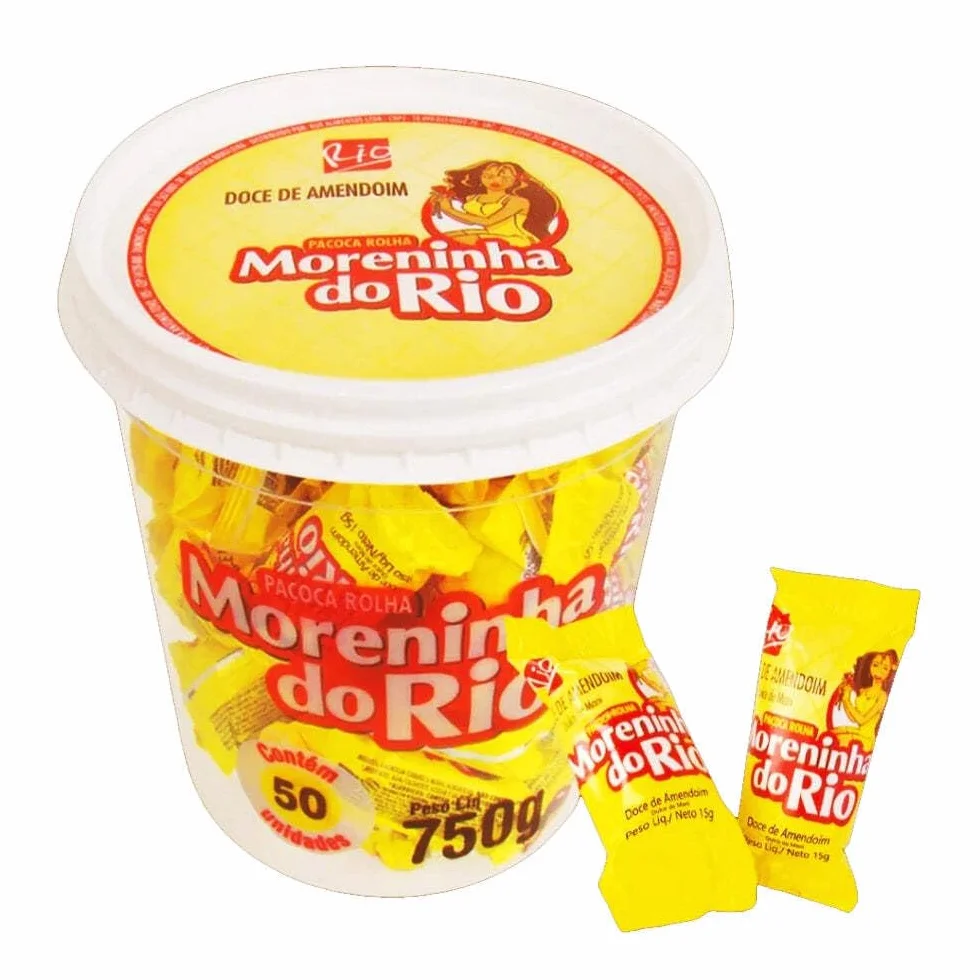 Paçoca Rolha Tradicional Moreninha do Rio Lot de 50 barres d'arachide fines en plastique 750 g