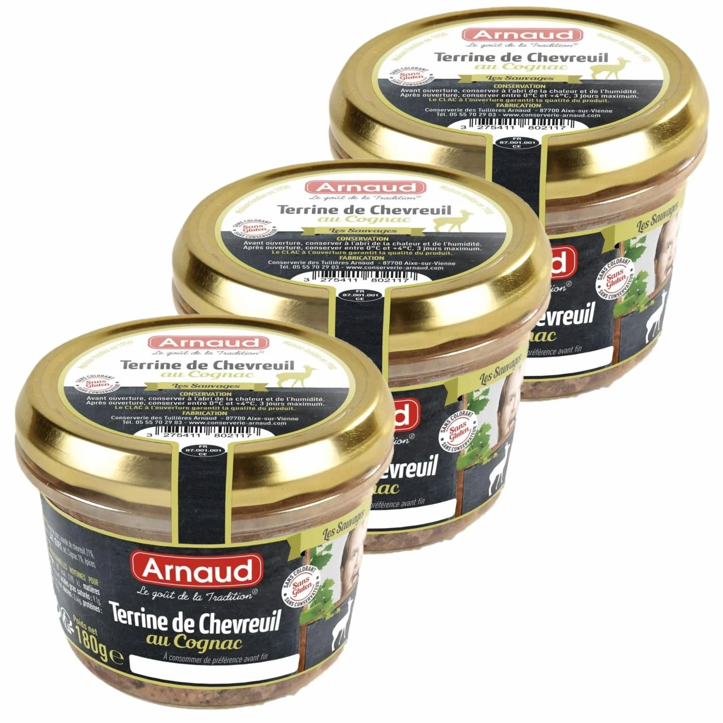 Lot 3x Terrine de chevreuil au Cognac - Bocal 180g