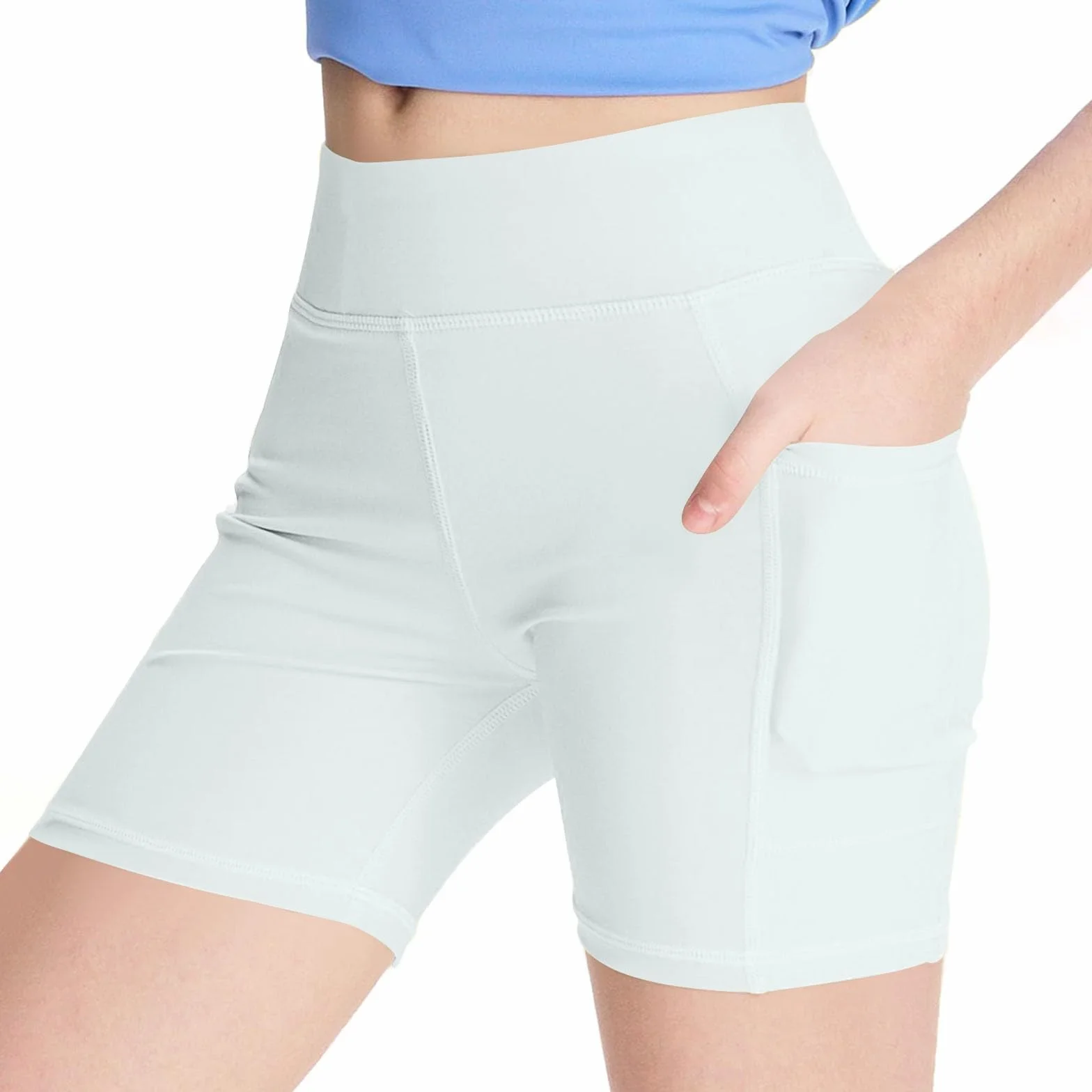 Legging court pour fille avec poches taille haute short de yoga été unie 4-15 ans