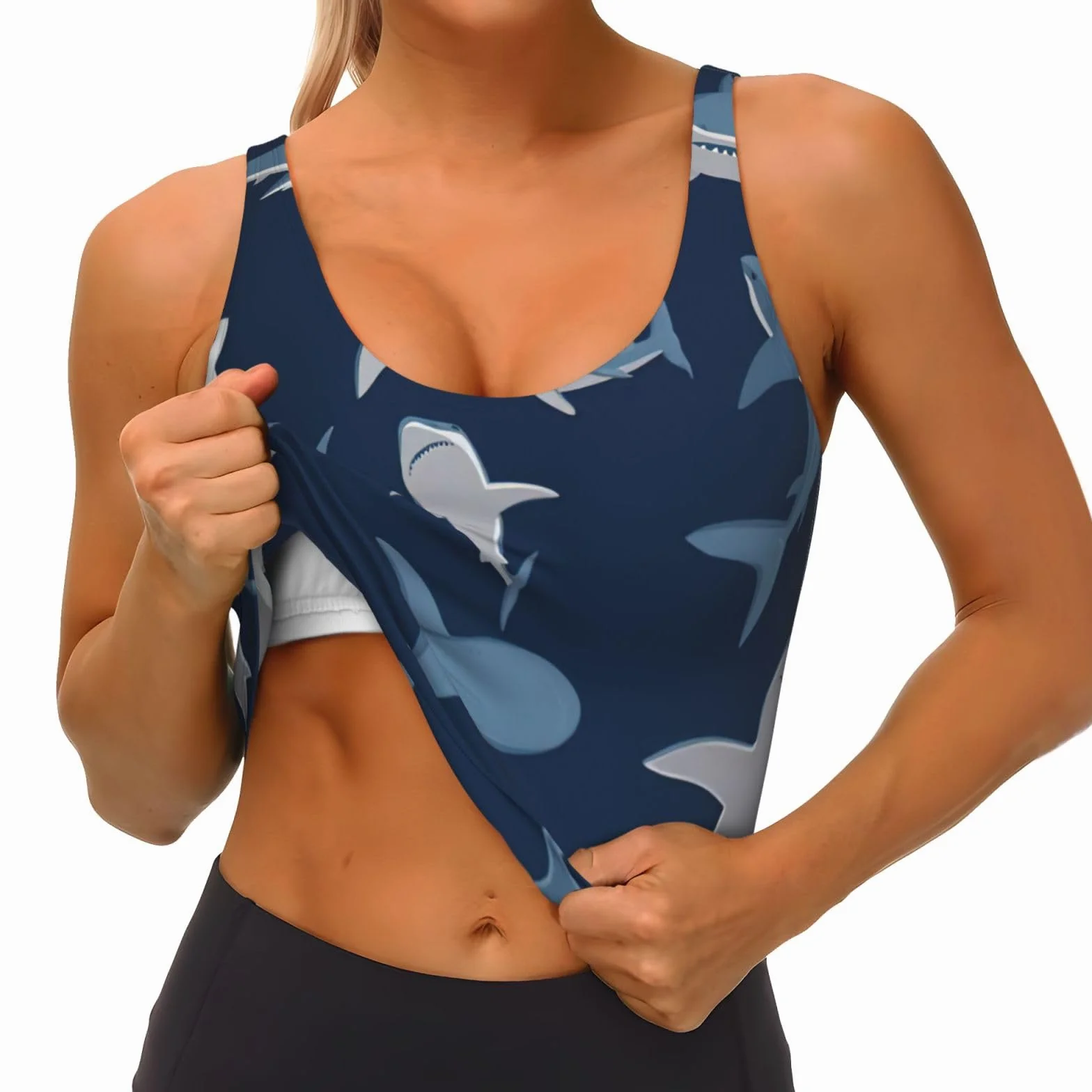 Gilet de sport léger respirant femme imprimé requin bleu