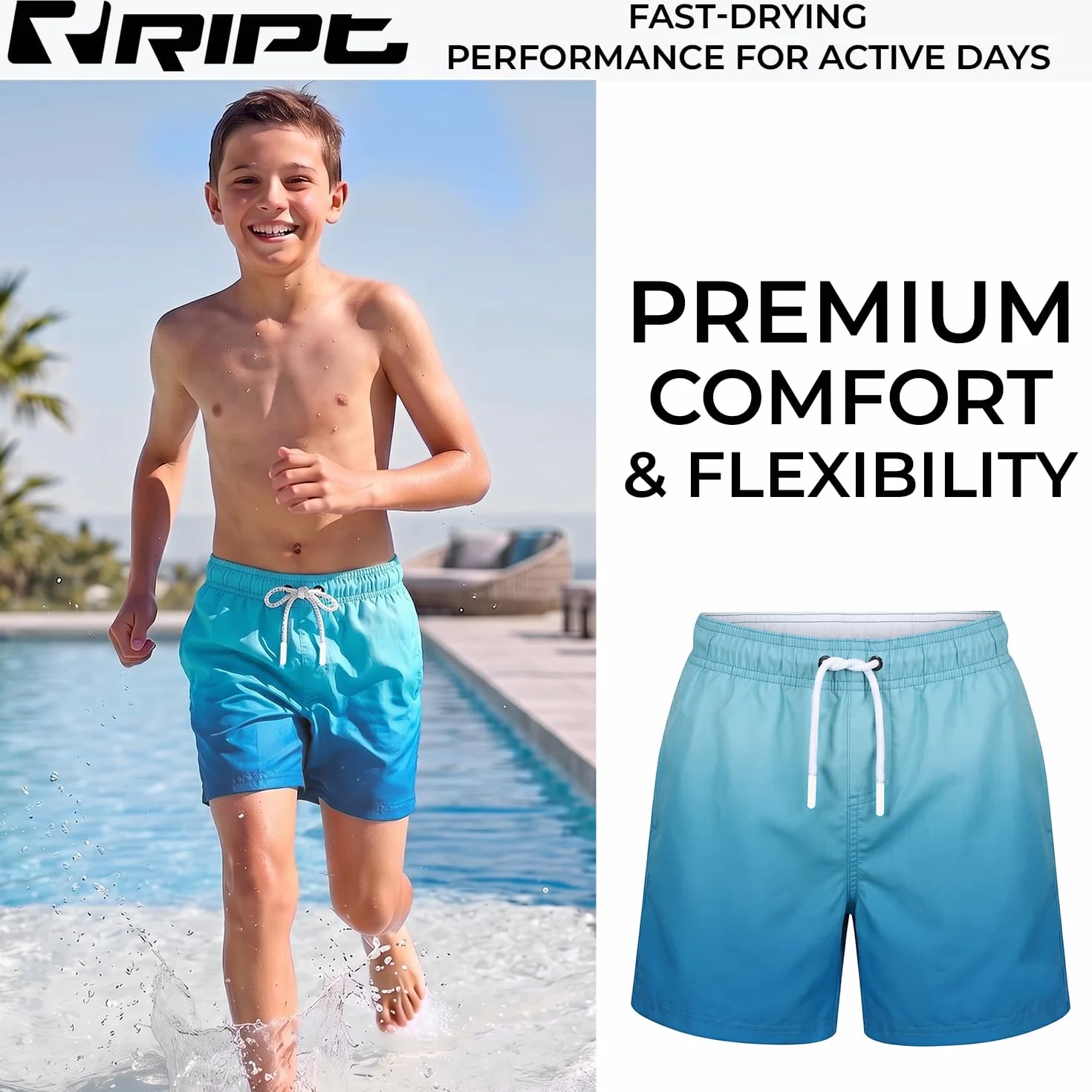 RIPT Performance Garçons Short de Bain à séchage Rapide UV 50