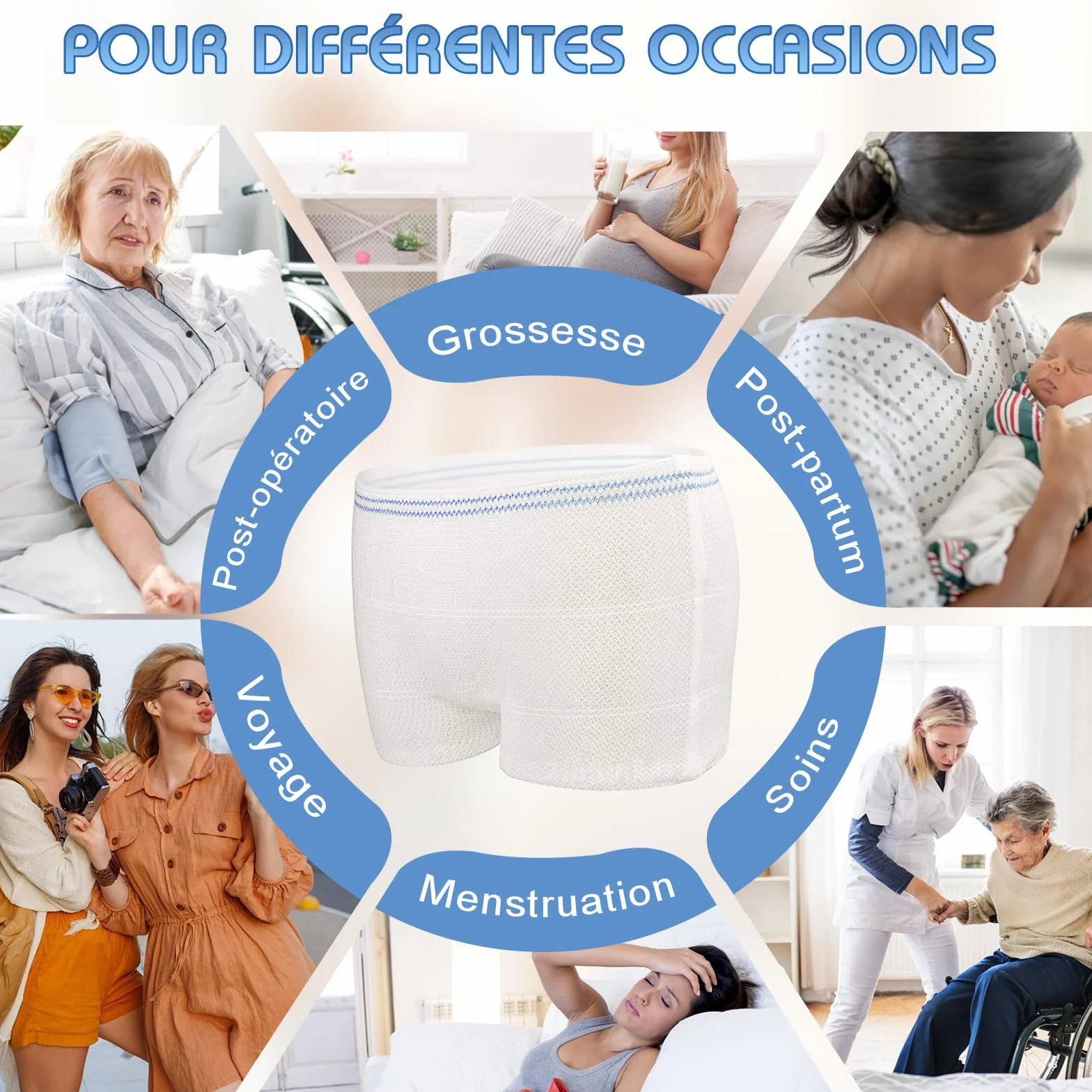 Scettar Lot de 8 Slips Jetables Maternité en Coton, Culottes Post Accouchement, Taille Unique pour Grossesse et Césarienne