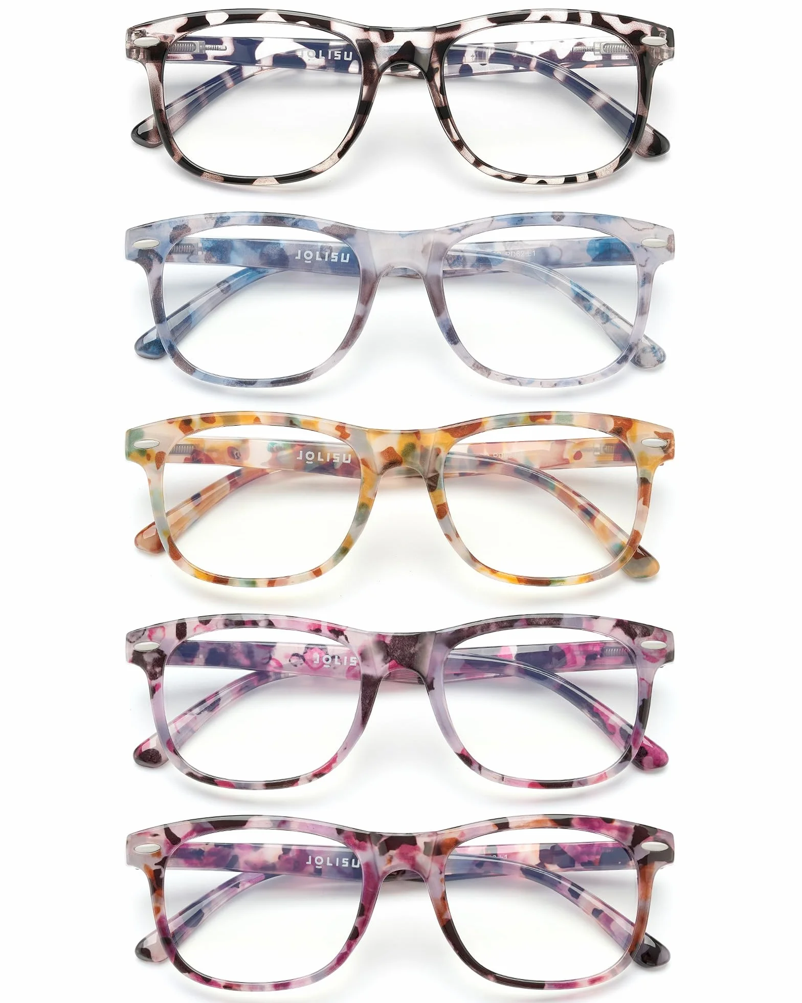 JOLISU Lot de 5 lunettes de lecture bloquant la lumière bleue avec charnières à ressort