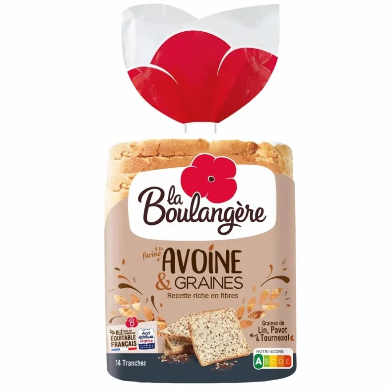 PAIN DE MIE AVOINE ET GRAINES 500G, LA BOULANGERE, LOT DE 4