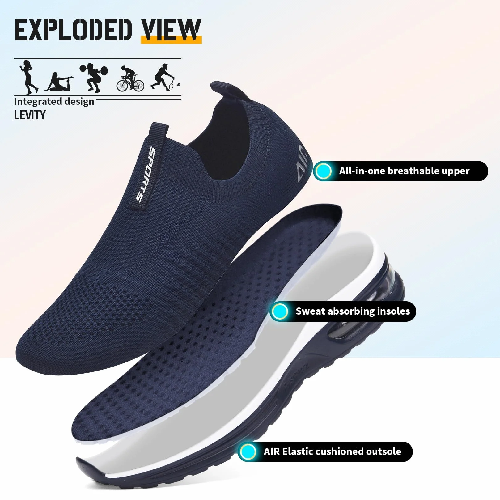 Femme Basket Mode Respirantes Slip on Sneakers Sports en Salle