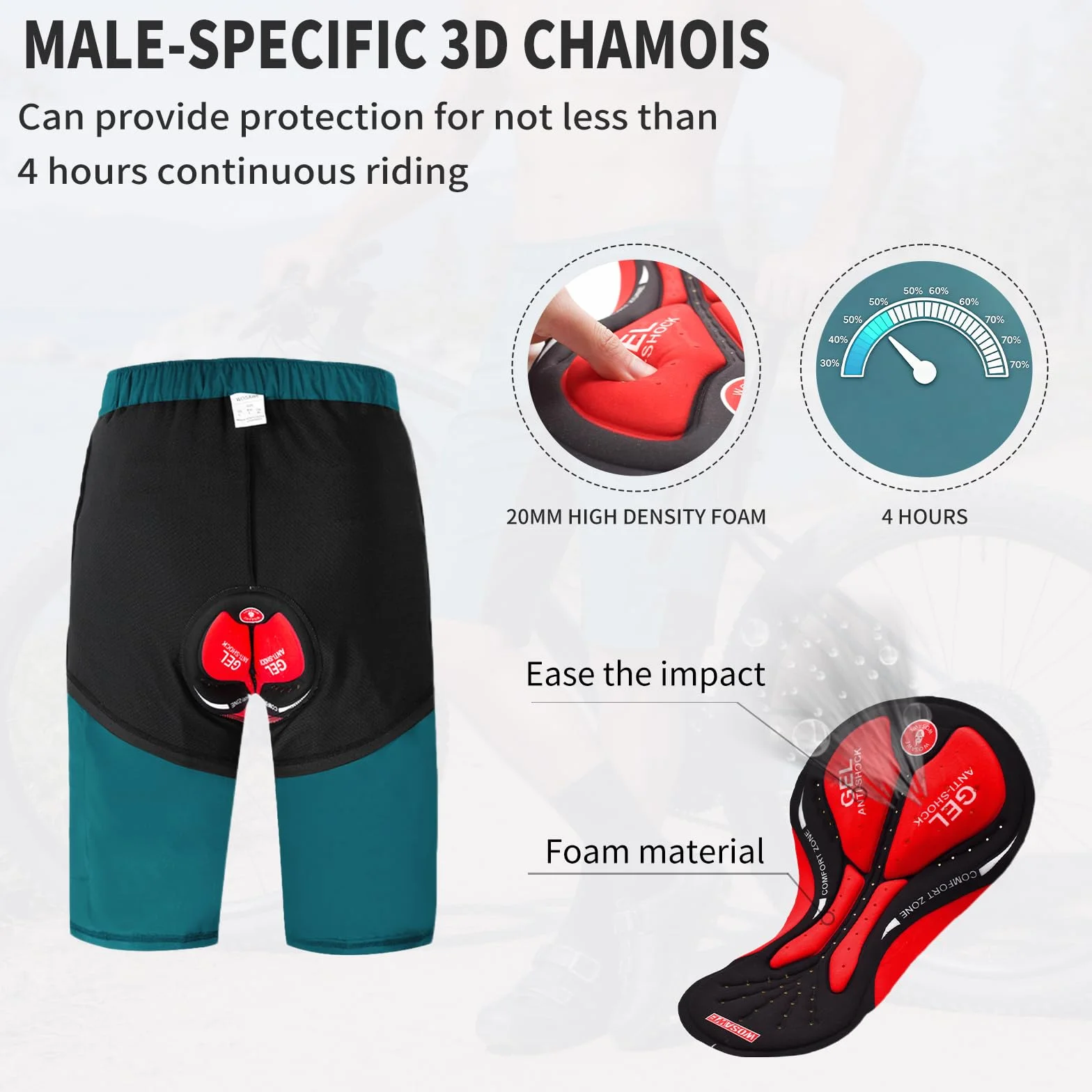WOSAWE Shorts de Vélo Hommes Respirants 3D Gel Rembourrés VTT Séchage Rapide