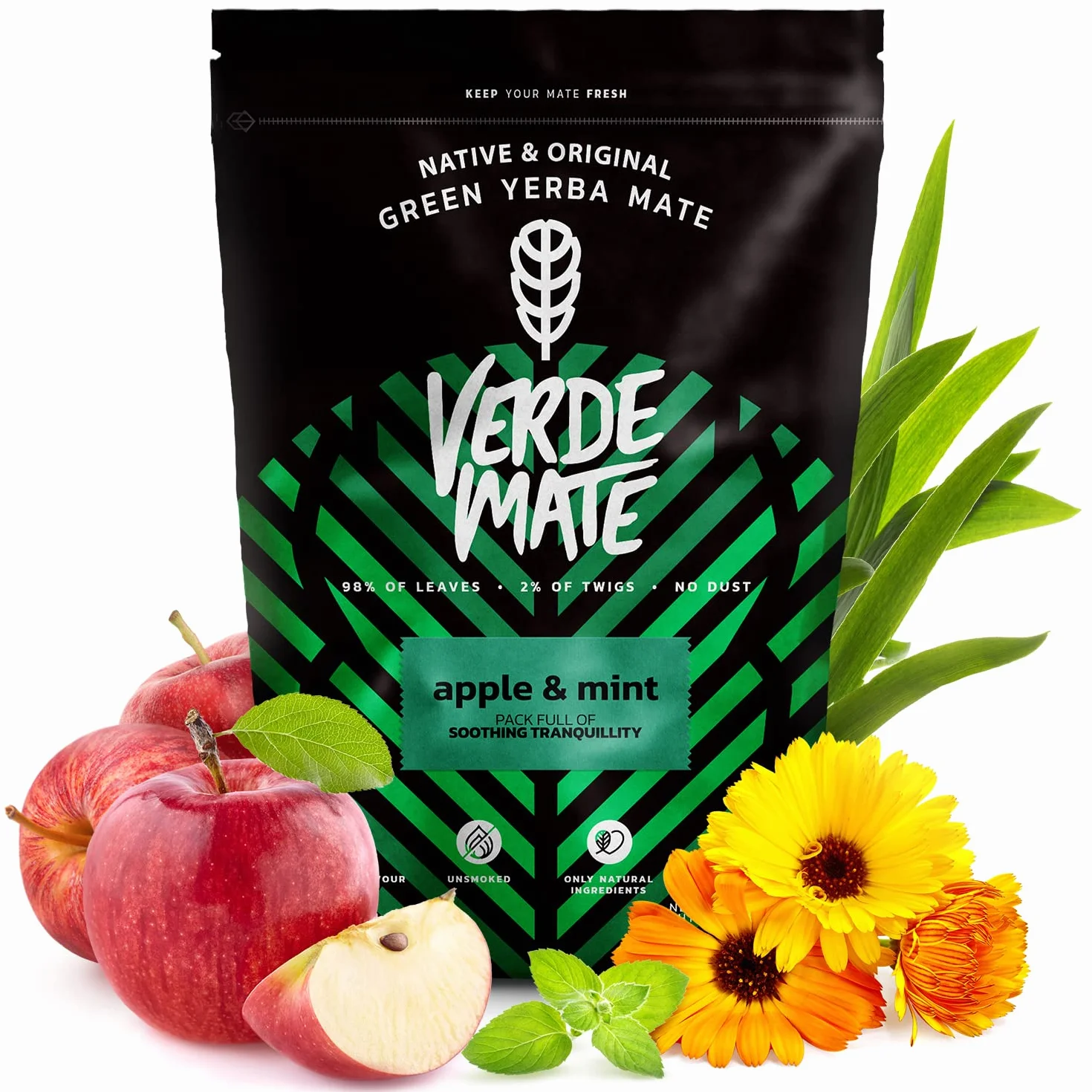 Verde Mate Yerba Maté aux Fruits | Mangue Verte & Maracuya, Pomme & Menthe, Fruits de la Passion | Thé Vert Brésilien | Ensemble de 3x500g