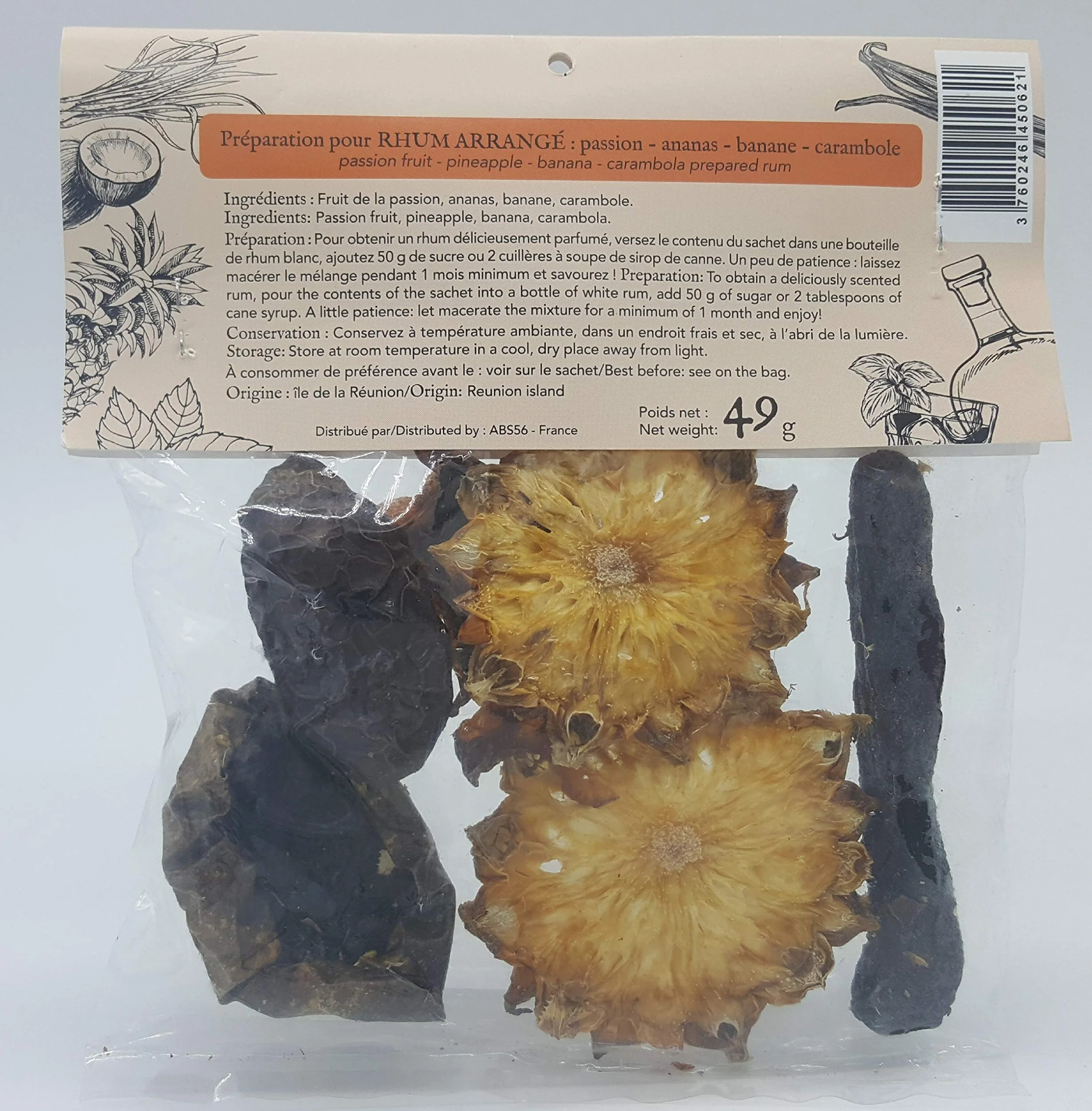 Préparation pour rhum arrange ile de la REUNION saveur PASSION ANANAS BANANE CARAMBOLE