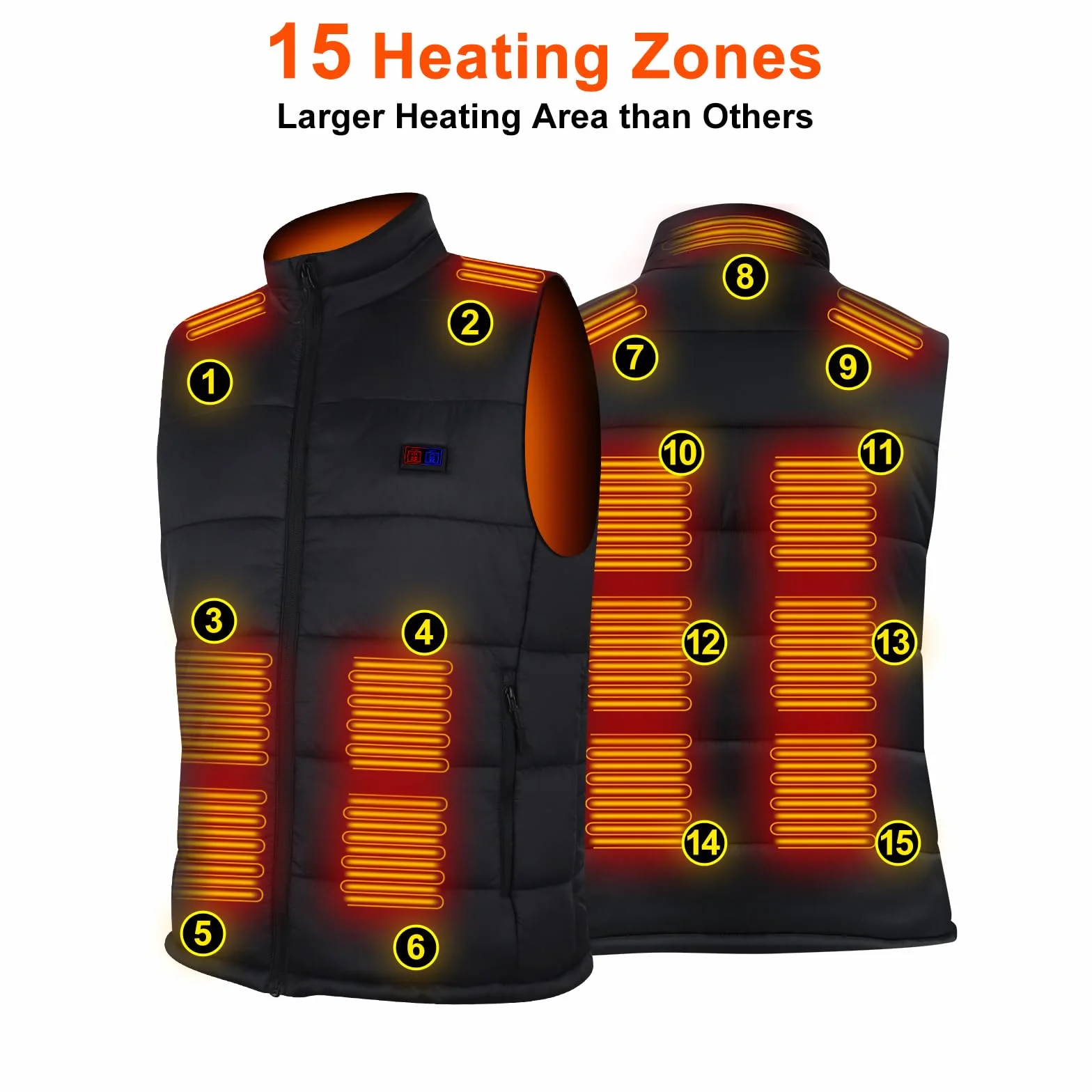 BIAL Gilet Chauffant Homme 12000 mAh Batterie 8 Zones Chauffage Contrôle Température NTC