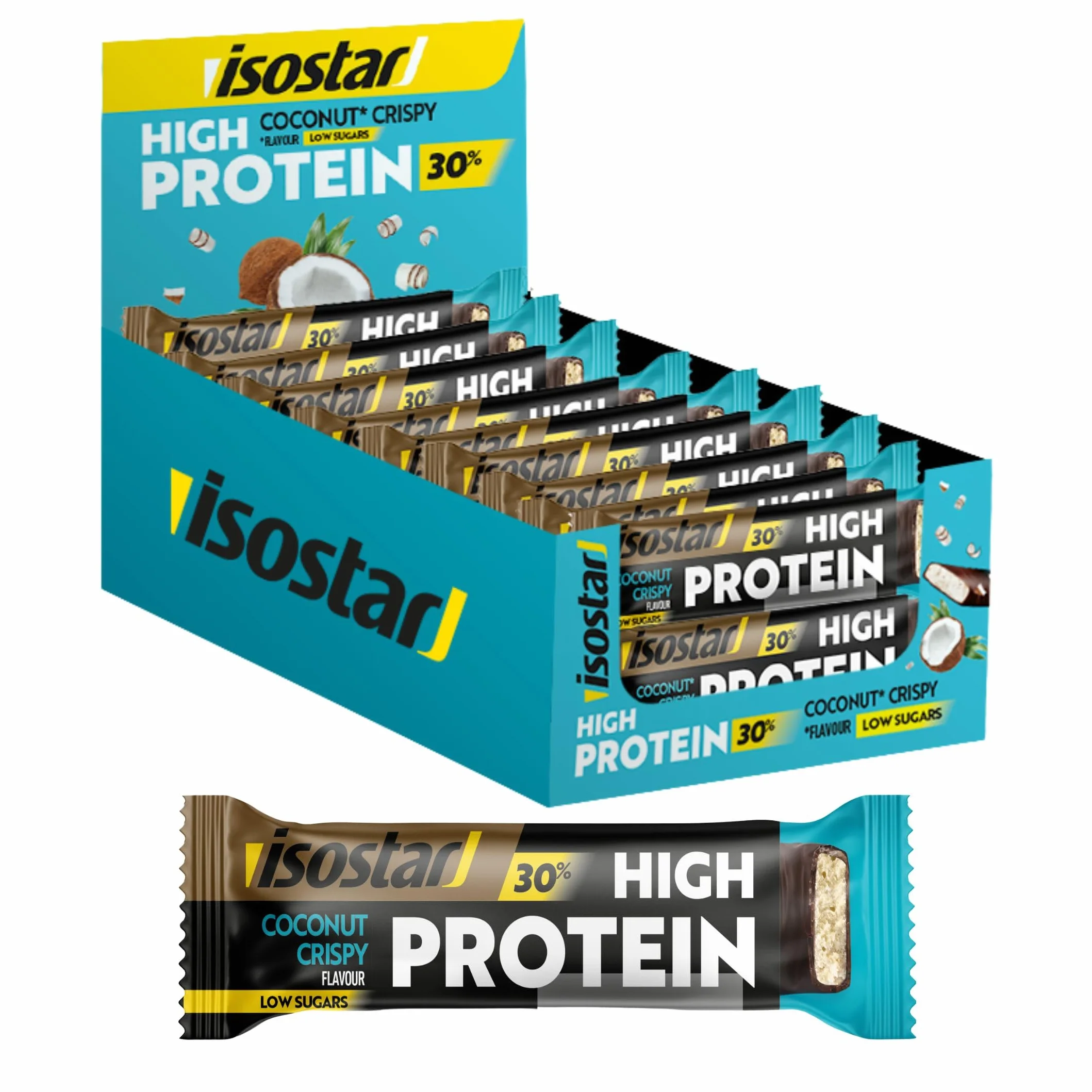 ISOSTAR – Barres High Protein 30 Coconut – Barres Protéinées Sport avec Glucides – Énergie & Récupération – Snack Fitness, Cross Training & Musculation – 16 barres (16 x 55 g)