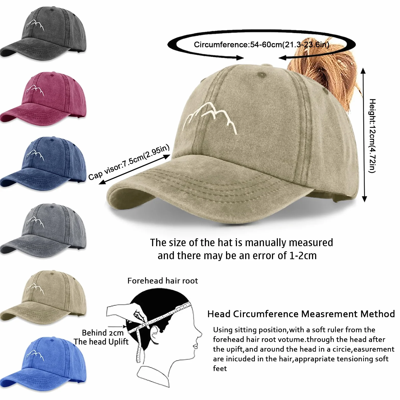 Casquette Baseball Femme Tiakay Queue de Cheval Motif Brodé Vintage Délavé Réglable Trucker Cap