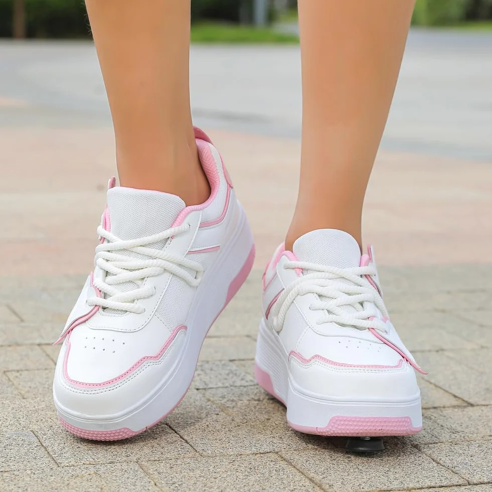 Chaussures à Roulette 2 en 1 Patins Rétractables Enfant avec Frein Avant Réglables