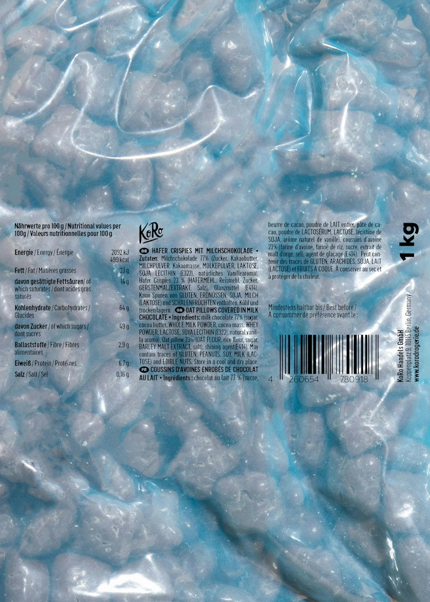 KoRo - Coussins à l'avoine enrobage chocolat | 1 kg