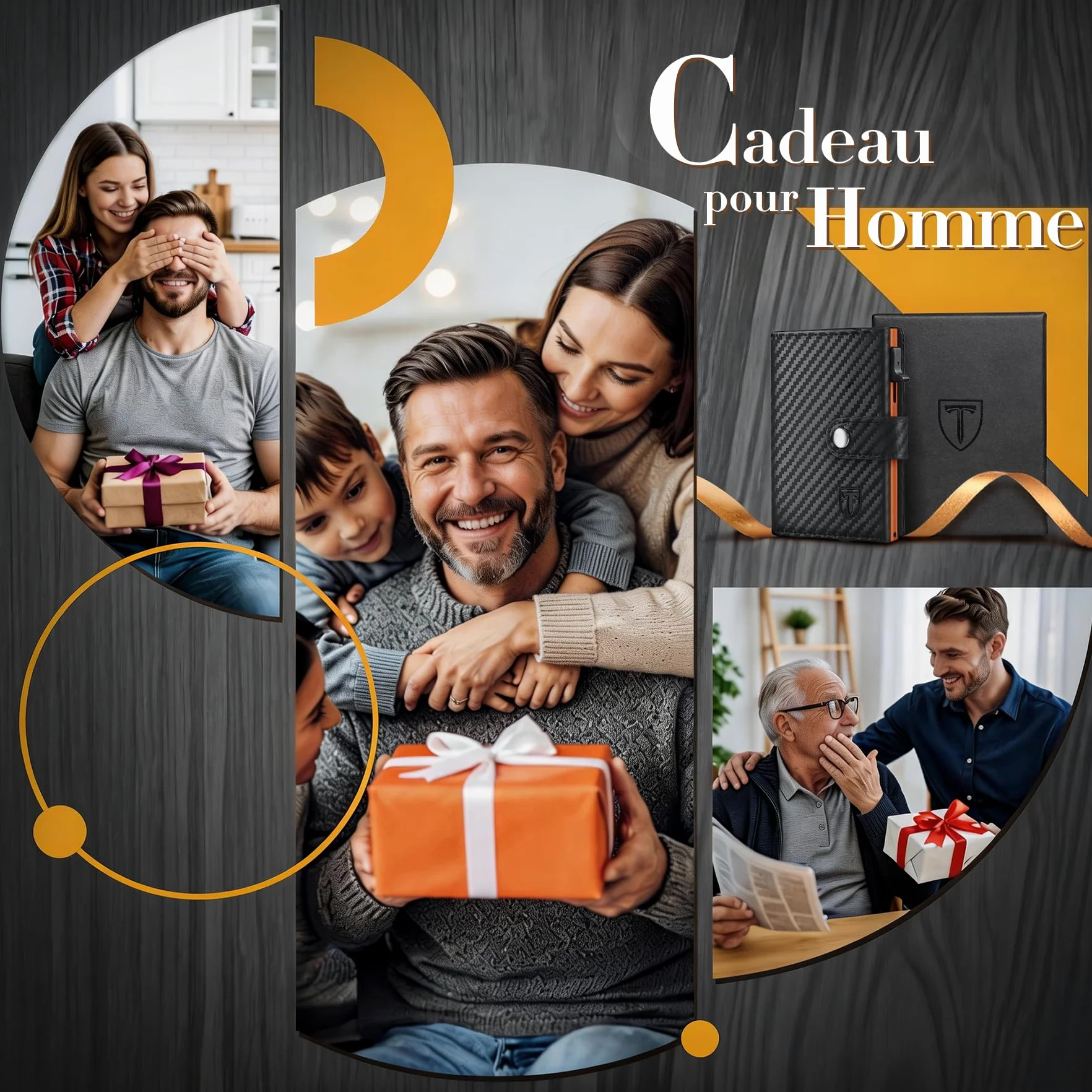Portefeuille Homme Fibre de Carbone RFID Blocage Noir Orange
