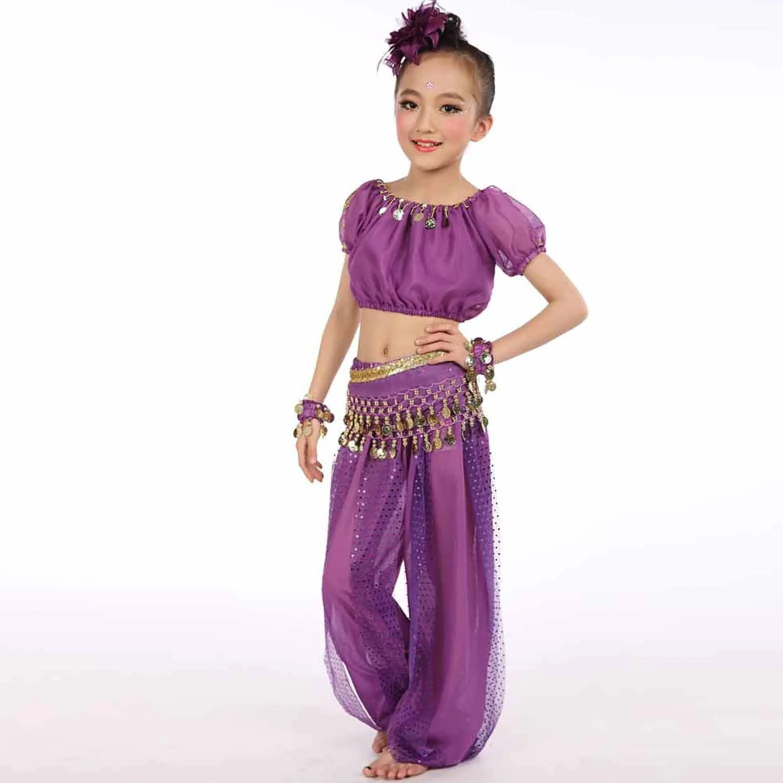 Robe Danse Orientale Enfant Fille Classique Indienne Belly Danse Tenues 2 Pièce Vêtement de Danse pour Filles 4-11 Ans