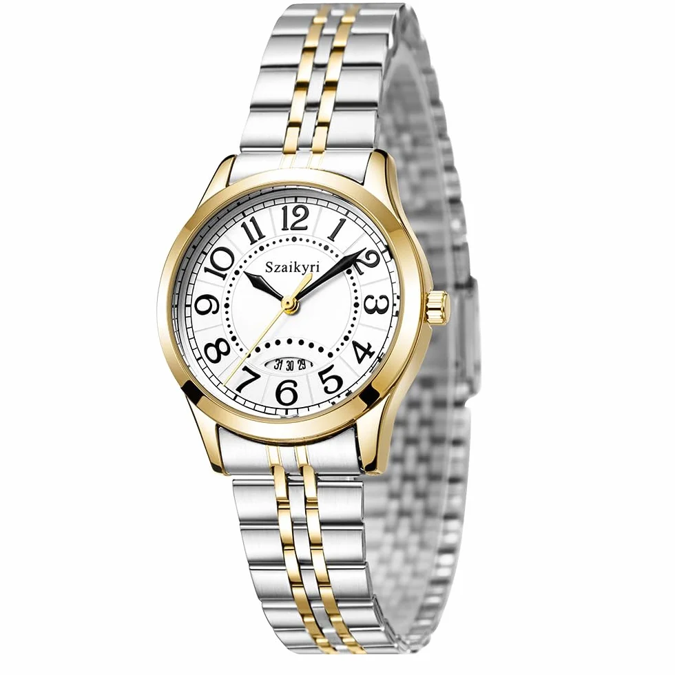 Montre Classique pour Femmes avec Chiffres Arabes Calendrier Résistant à l'Eau
