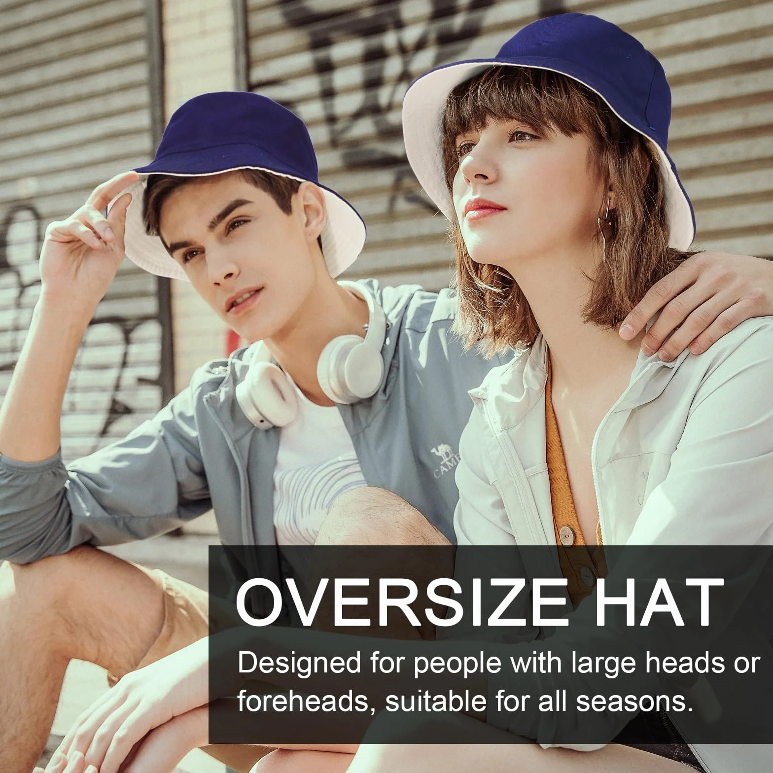TAGVO Chapeau de Pêcheur Réversible Chapeau de Seau Unisexe Anti-UV Pliable Coton 58-65cm