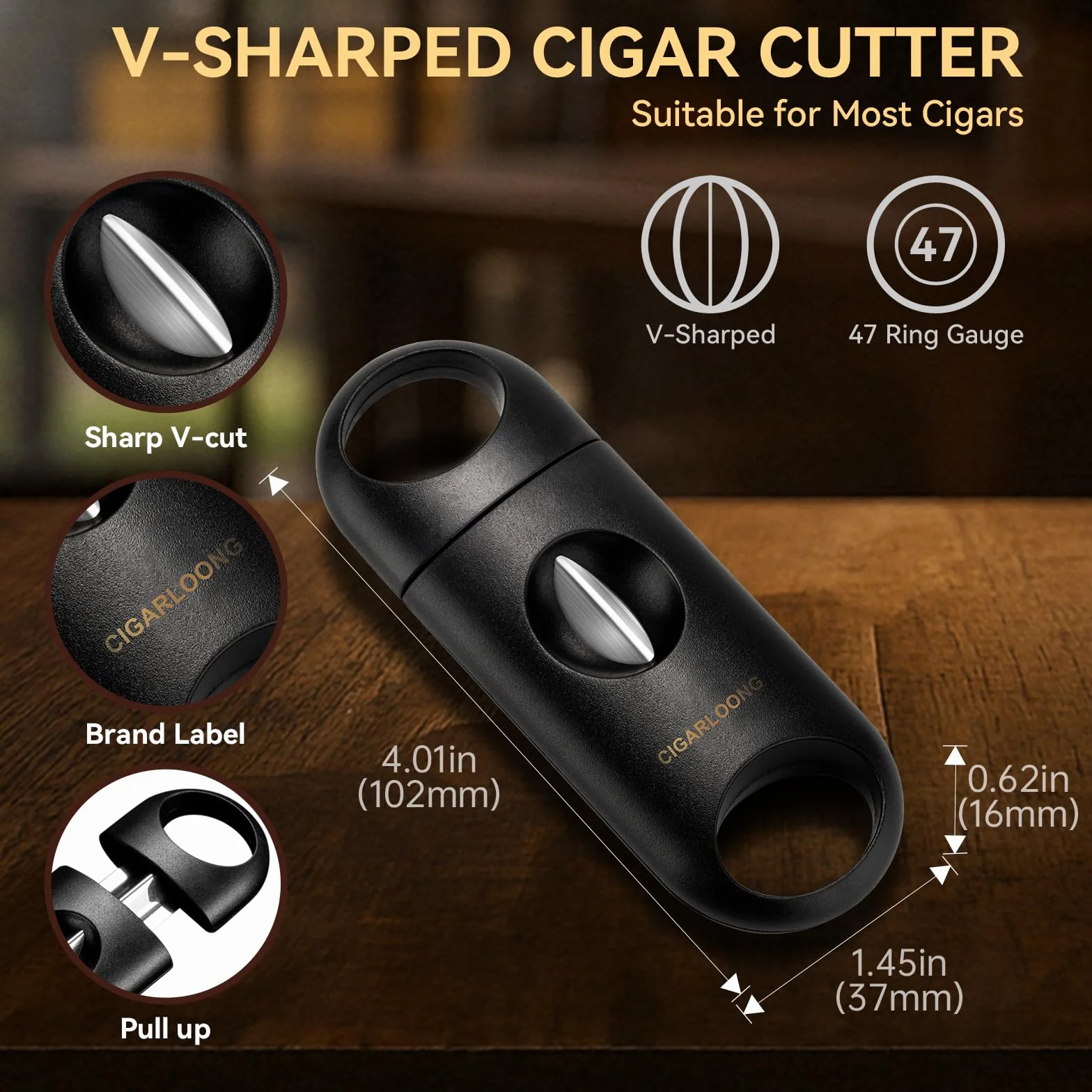 Cendrier à cigares en céramique avec coupe-cigare en V, guillotine à double lame, noir