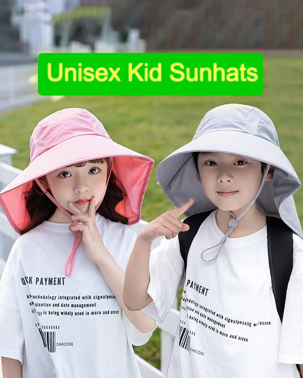 Chapeau de Soleil Anti-UV UPF50+ pour Enfants 5-13 Ans Large Bord Respirant Séchage Rapide Plage Cyclisme