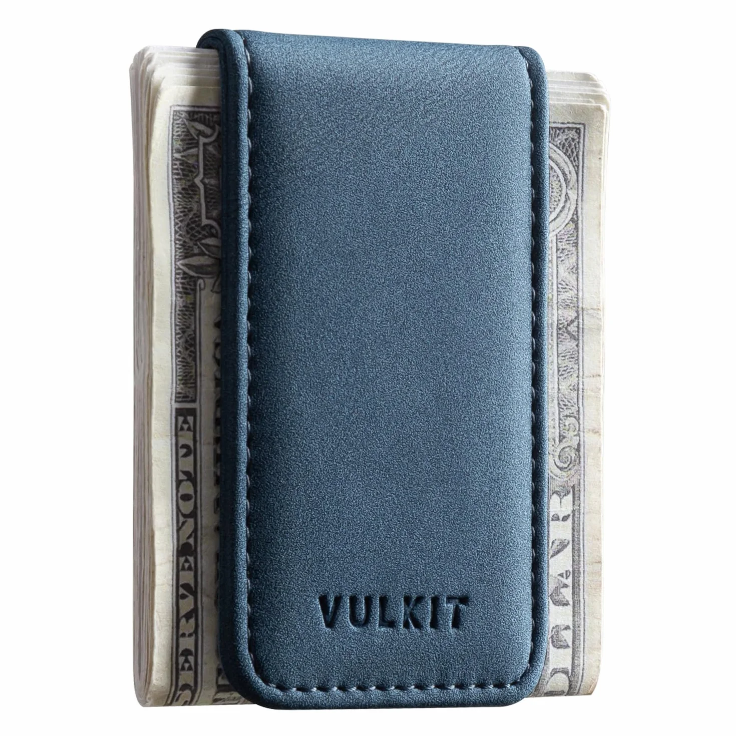 VULKIT Pince à Billets Magnétique Mince en Cuir Porte-Cartes de Visite et de Crédit, Aimant Puissant pour 15 Billets Pliés