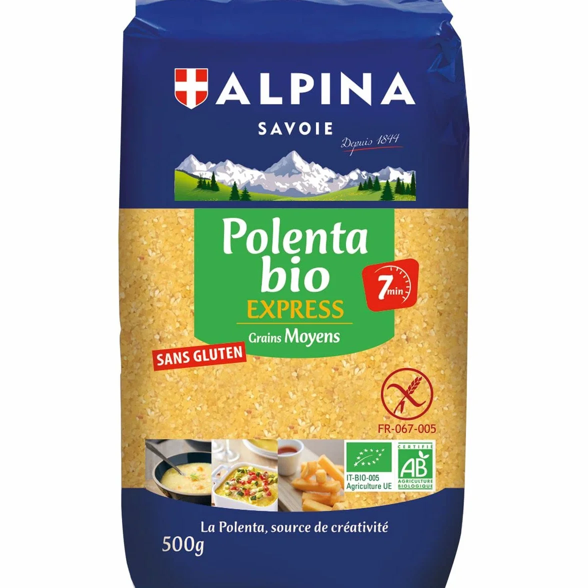 Lot de 3 unités *** ALPINA SAVOIE Polenta bio express grains moyens sans gluten 500g