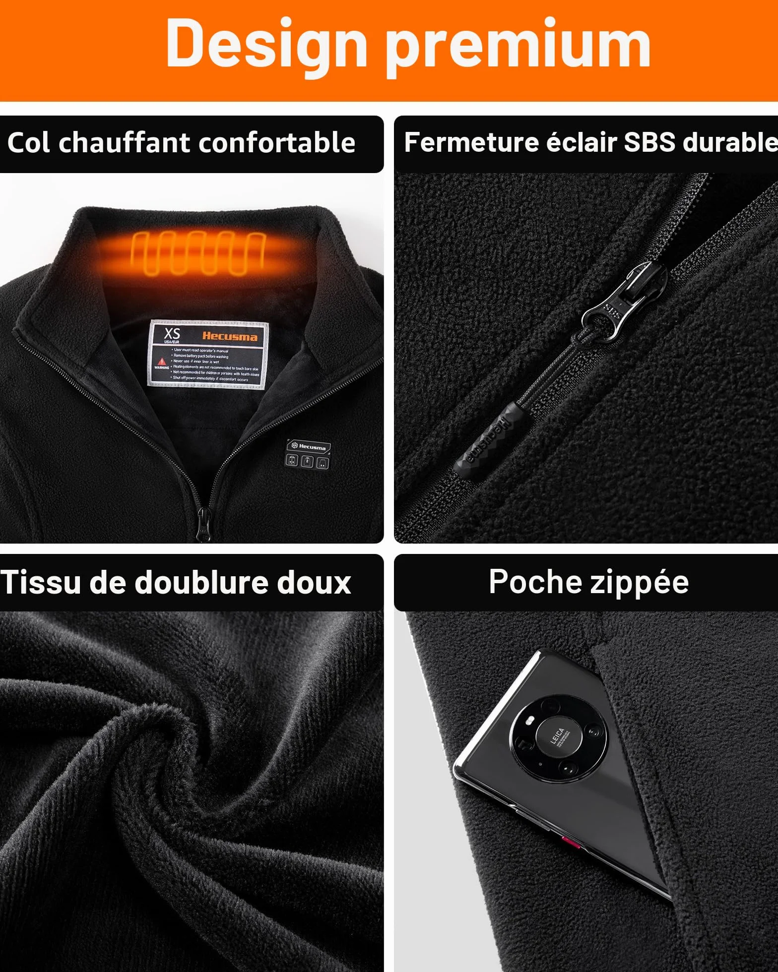 Polaire Gilet Chauffant Hommes Batterie 16000mAh 7.4V Incluse