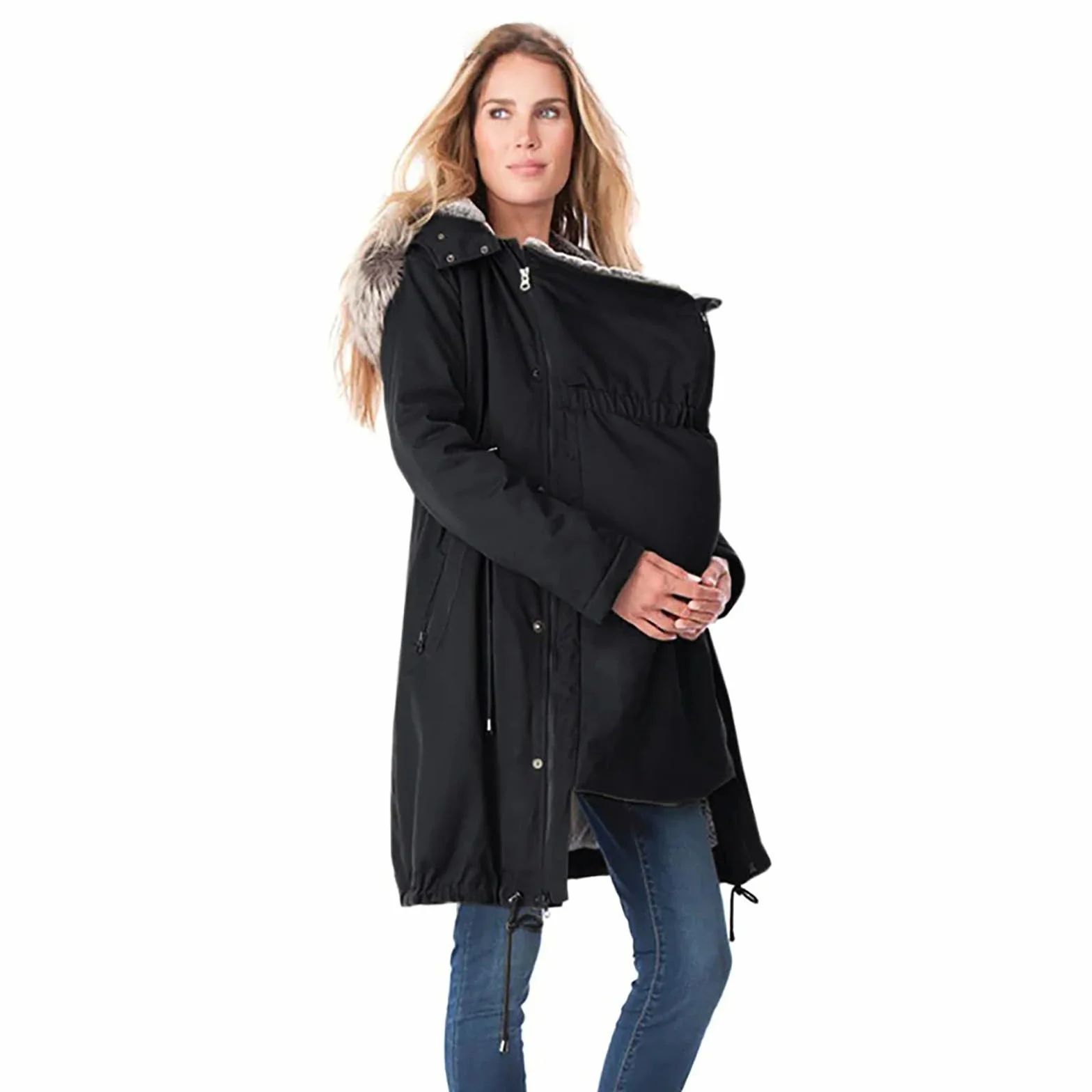 Veste d'hiver pour femme enceinte 3 en 1 en coton imperméable avec capuche et poches