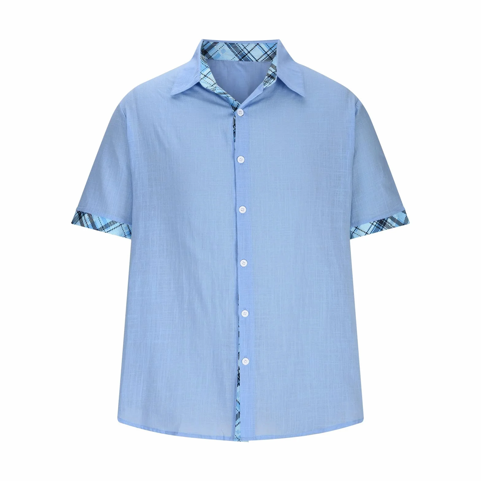 Chemise Homme Cotton Lin Manches Courtes D'Été Col Mao Button Down