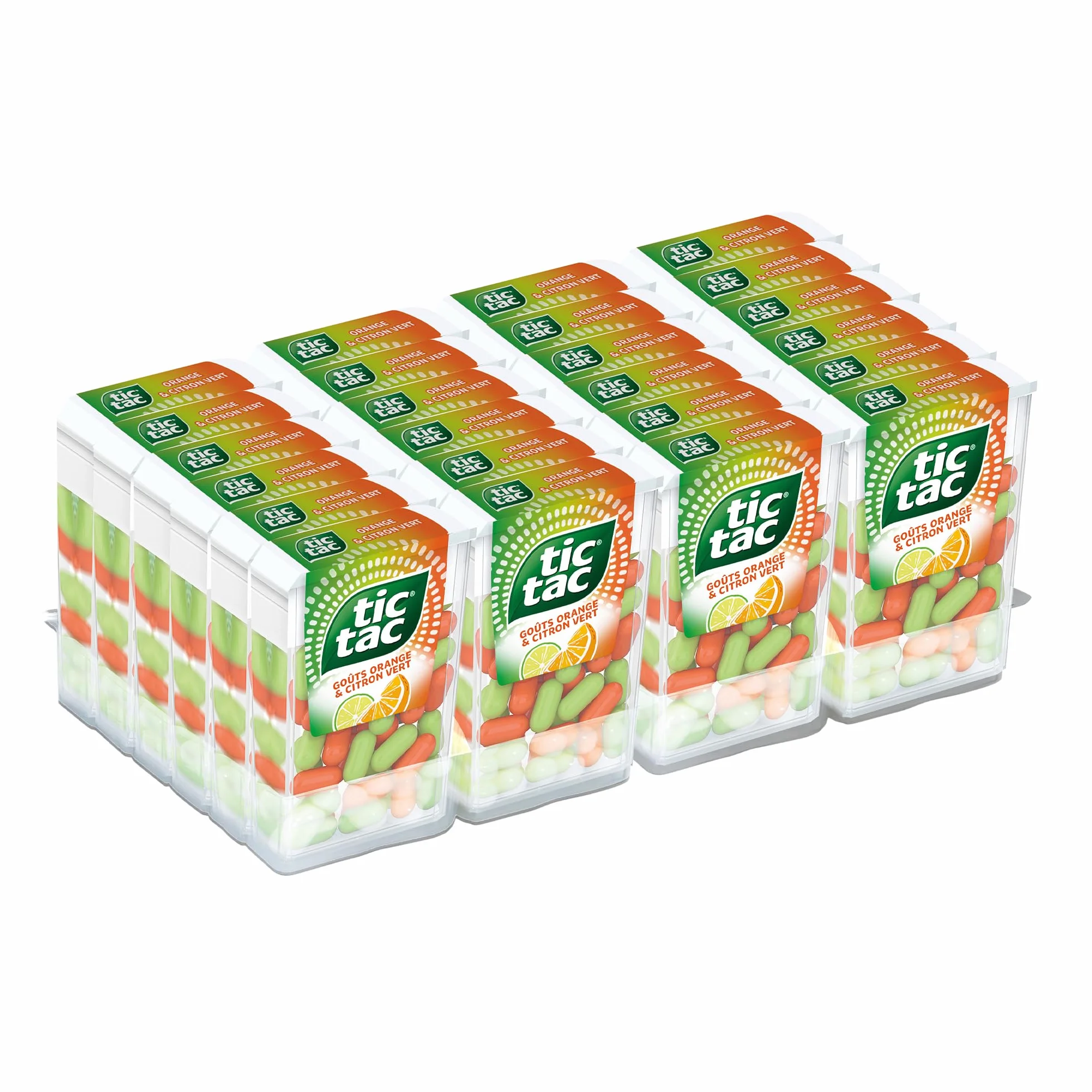 TicTac Duo Goûts Orange et Citron Vert - Bonbons aux fruits - Format de Poche 24x18g