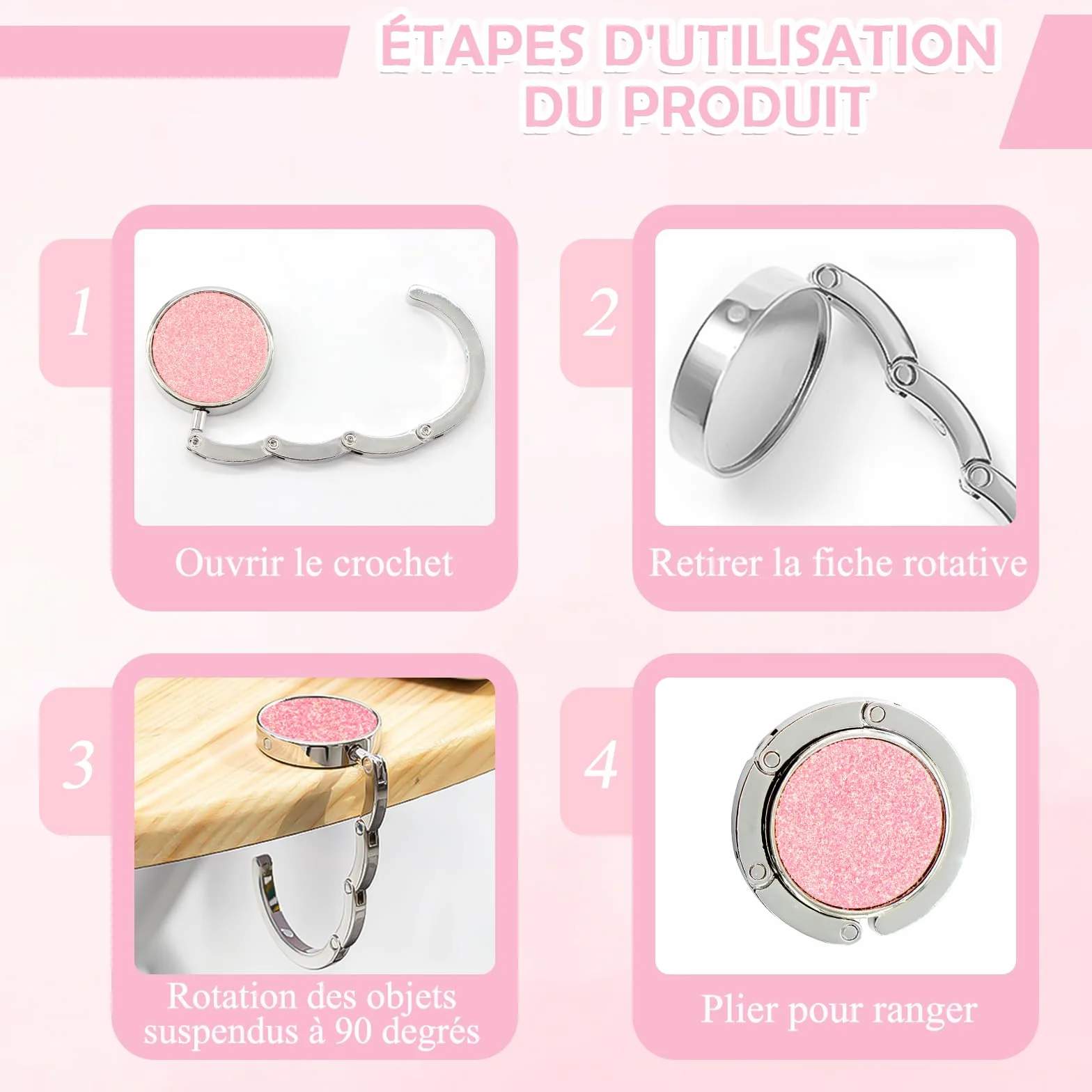 Scettar 5 Pièces Accroche Sac à Main pour Table Pliable Antidérapant Porte Sac