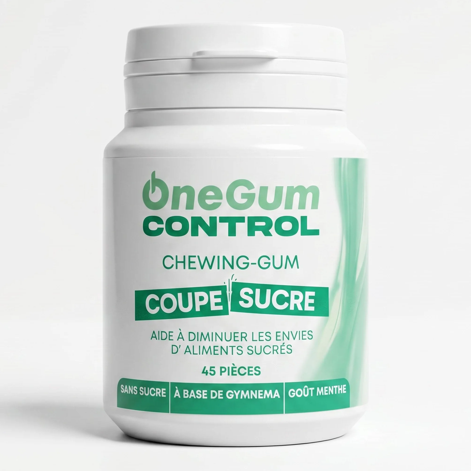 OneGum CONTROL Chewing-Gum Menthe Coupe-Sucre Gymnema Sylvestre, Boîte 45 | Atténue le Goût Sucré en Quelques Minutes, Sans Sucre, Vegan