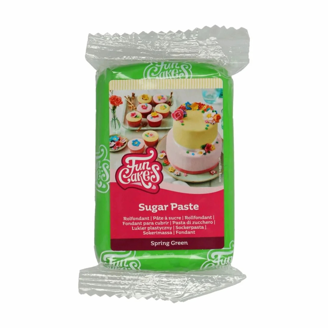 FunCakes Pâte à Sucre Spring Green: facile à utiliser, lisse, flexible, douce et pliable, parfaite pour la décoration de gâteaux, halal, casher et sans gluten. 250 g