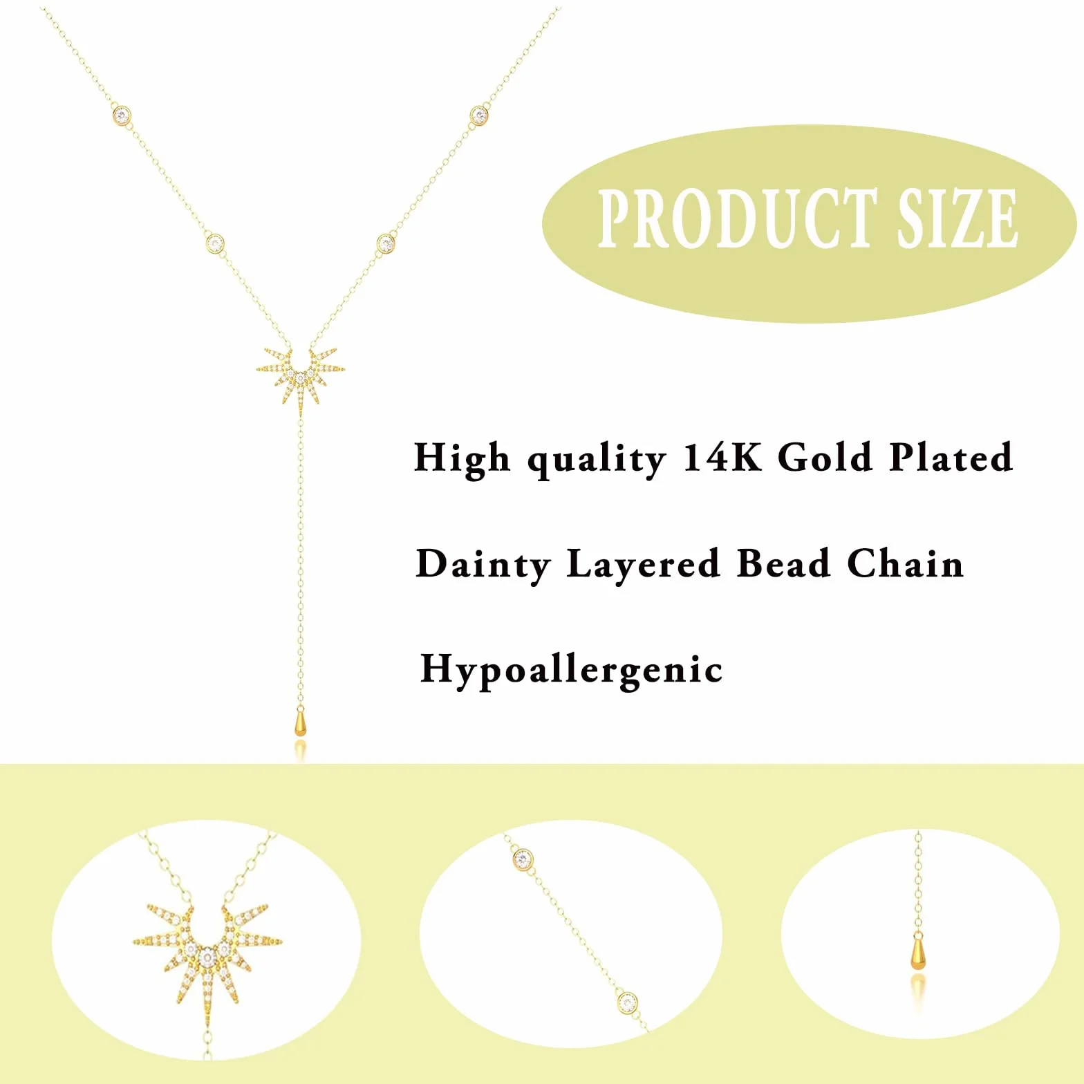 Chaîne longue en Y or 14 carats collier multi-rangs pendentif soleil pour femmes
