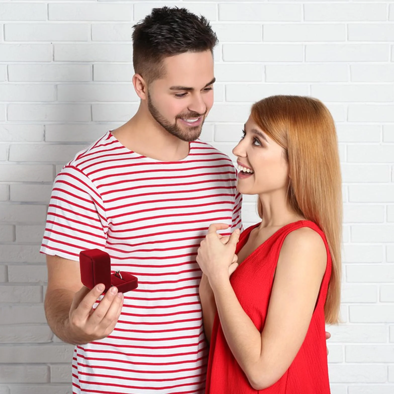 Boîte à Bague de Mariage en Velours, Alliance Unique pour Fiançailles Rouge