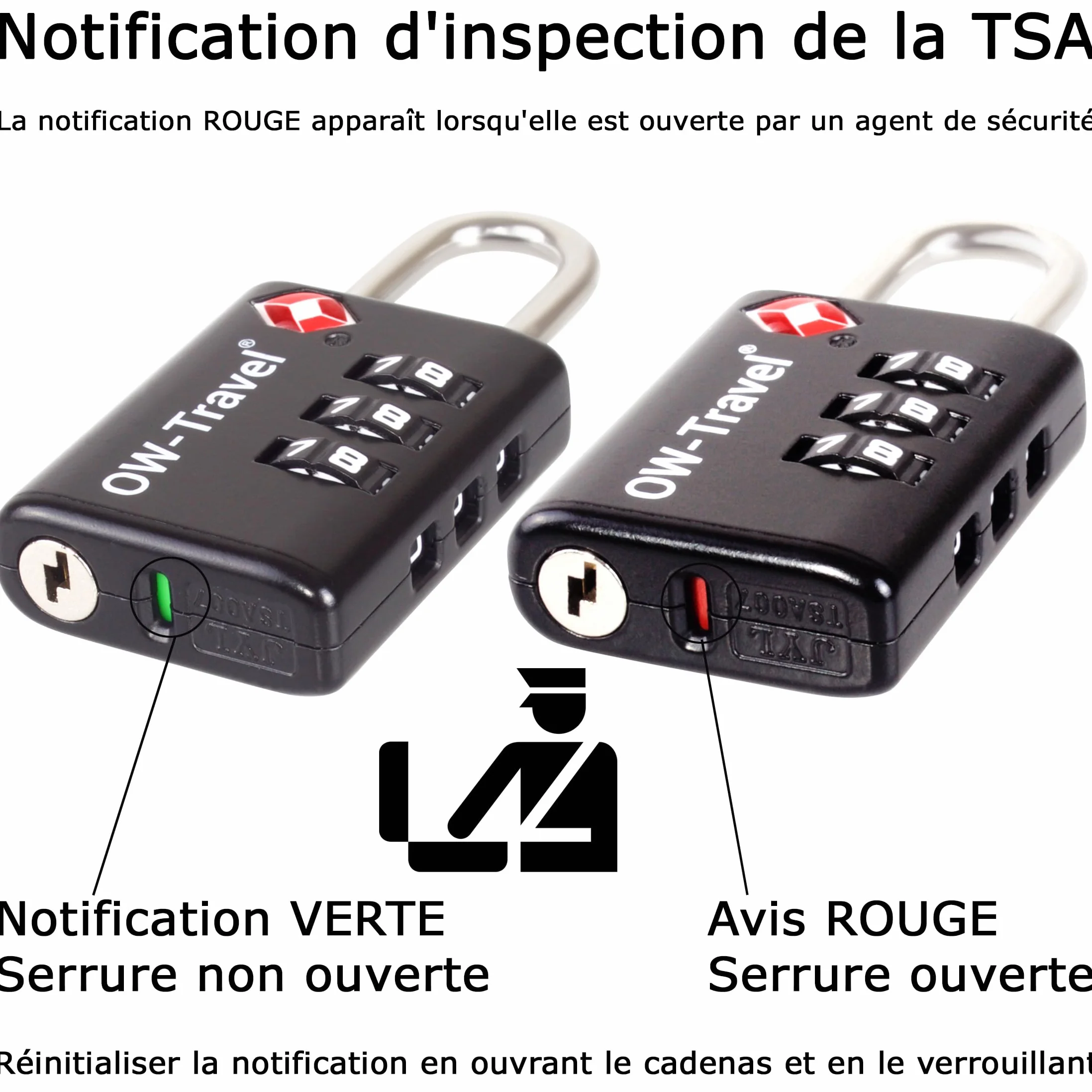 Cadenas TSA pour Valise avec Indicateur d'Ouverture, Code 3 Chiffres Antivol Bagages Avion