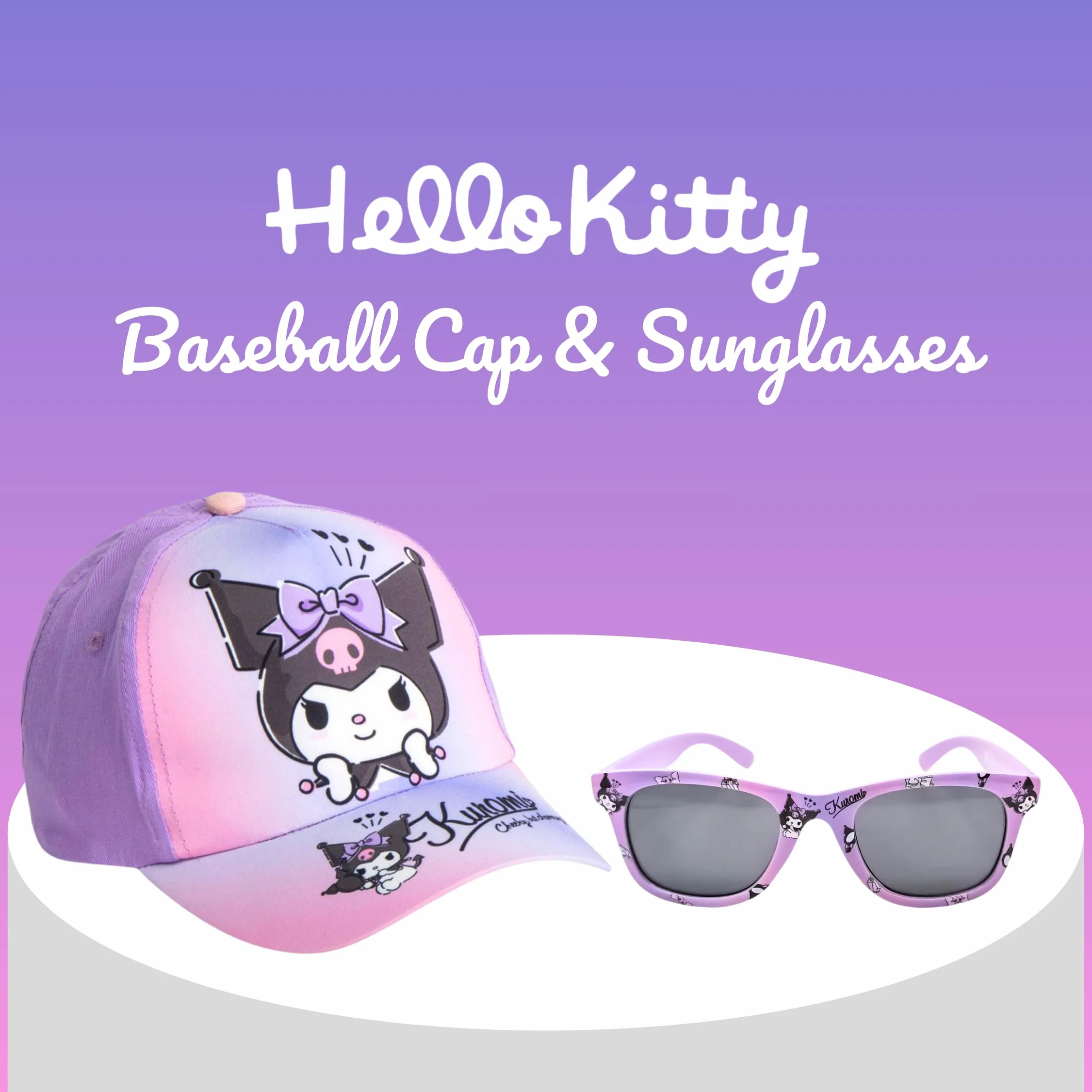 Hello Kitty Kuromi Ensemble Casquette de Baseball et Lunettes de Soleil UV pour Filles
