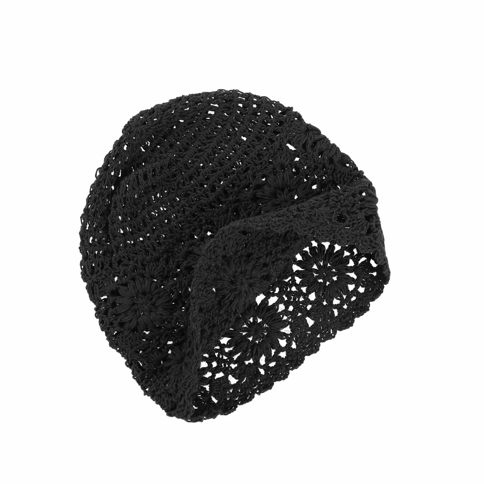 Bonnet Femmes Coton Tricot Vintage Floral Crochet Slouchy Cap 52-58cm Tour de Tête