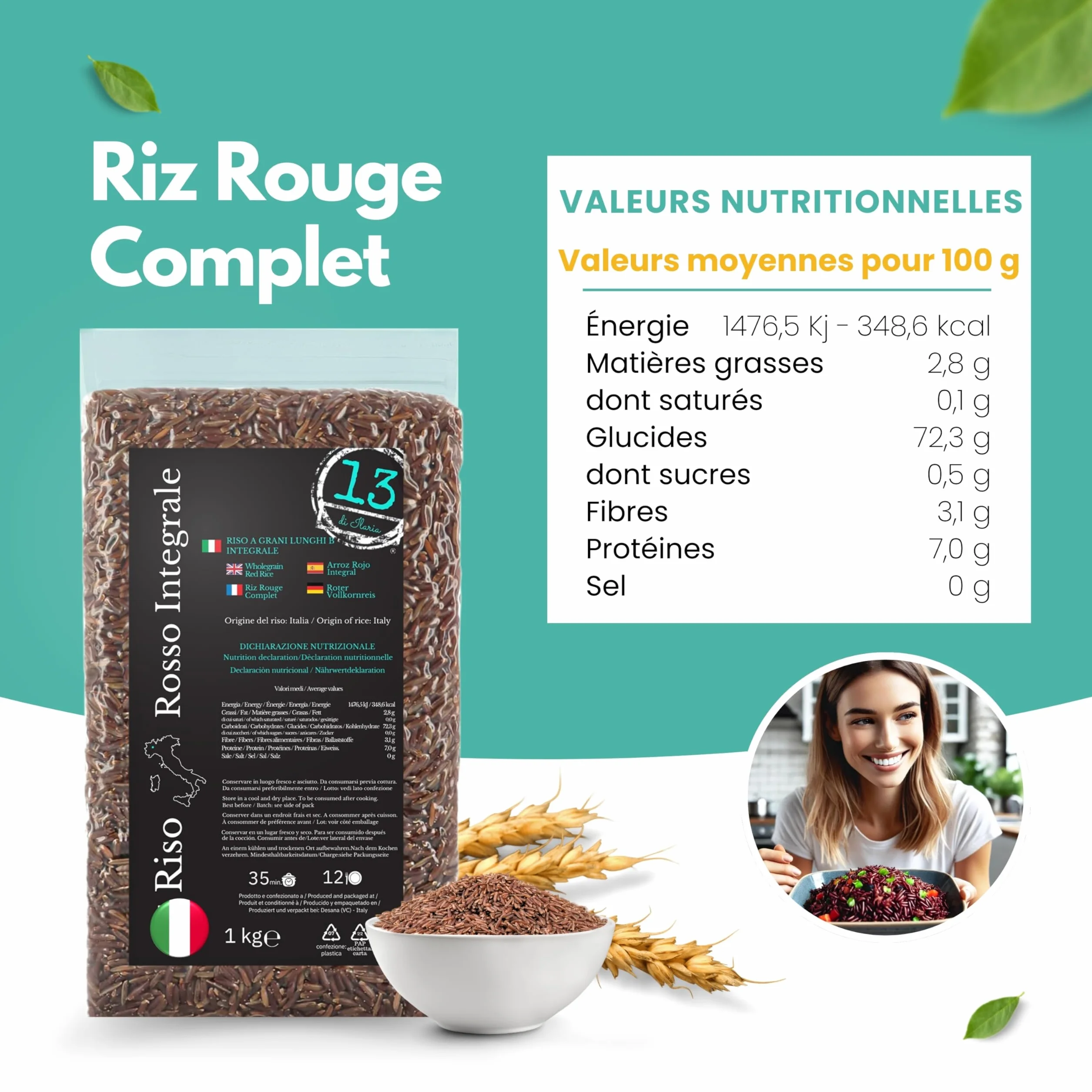Riz Rouge Italien Complet – 2 kg (2 x 1 kg) – Riche en Fibres et Antioxydants – Sans Gluten – Idéal pour Salades et Accompagnements Sains – Piémont | 13 di Ilaria