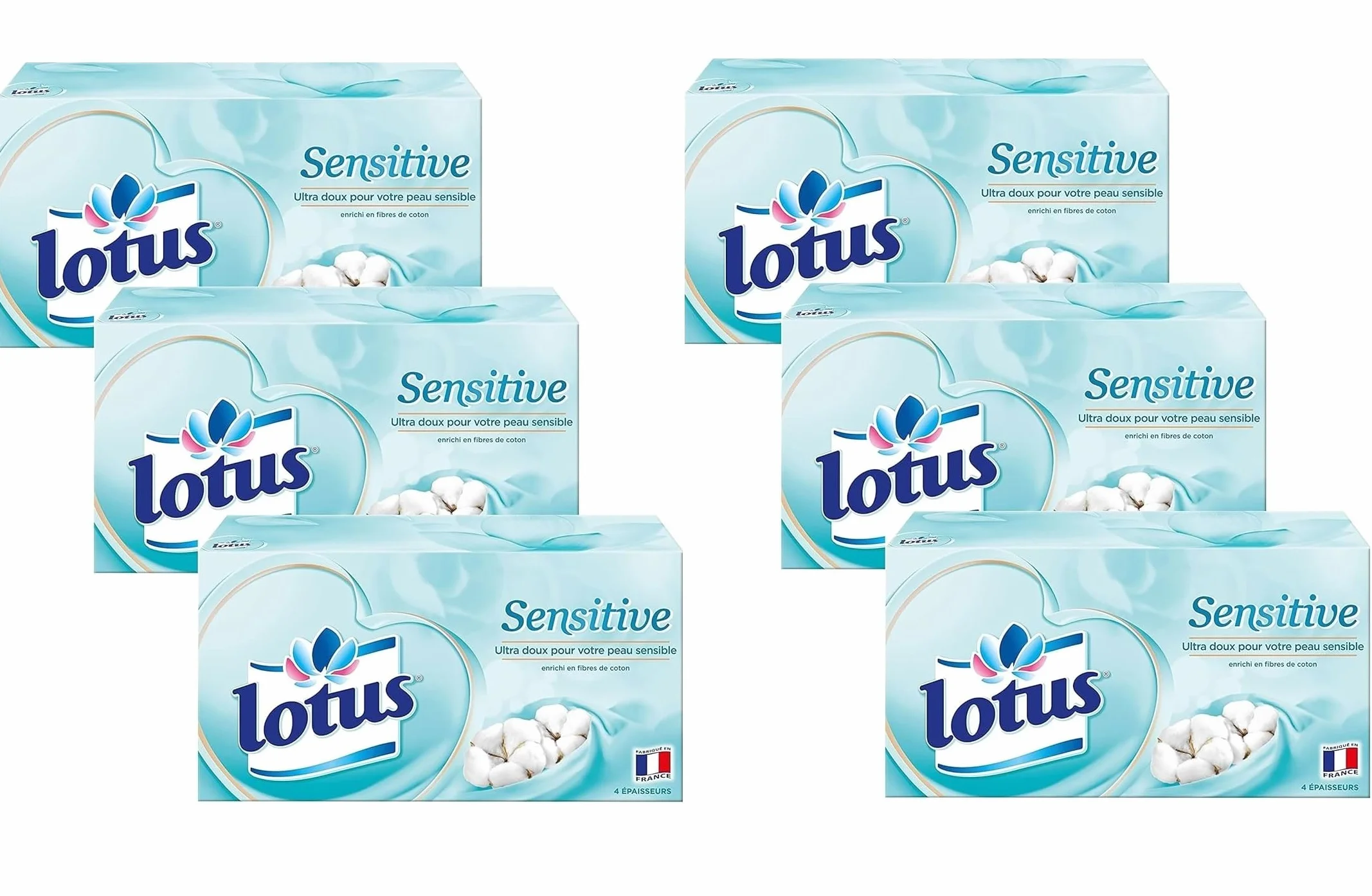 Lotus Sensitive 480 Mouchoirs blanc en boîte (Lot de 6 Boîtes x 80 Mouchoirs) 4 épaisseurs pour plus de confort - Offre Spéciale