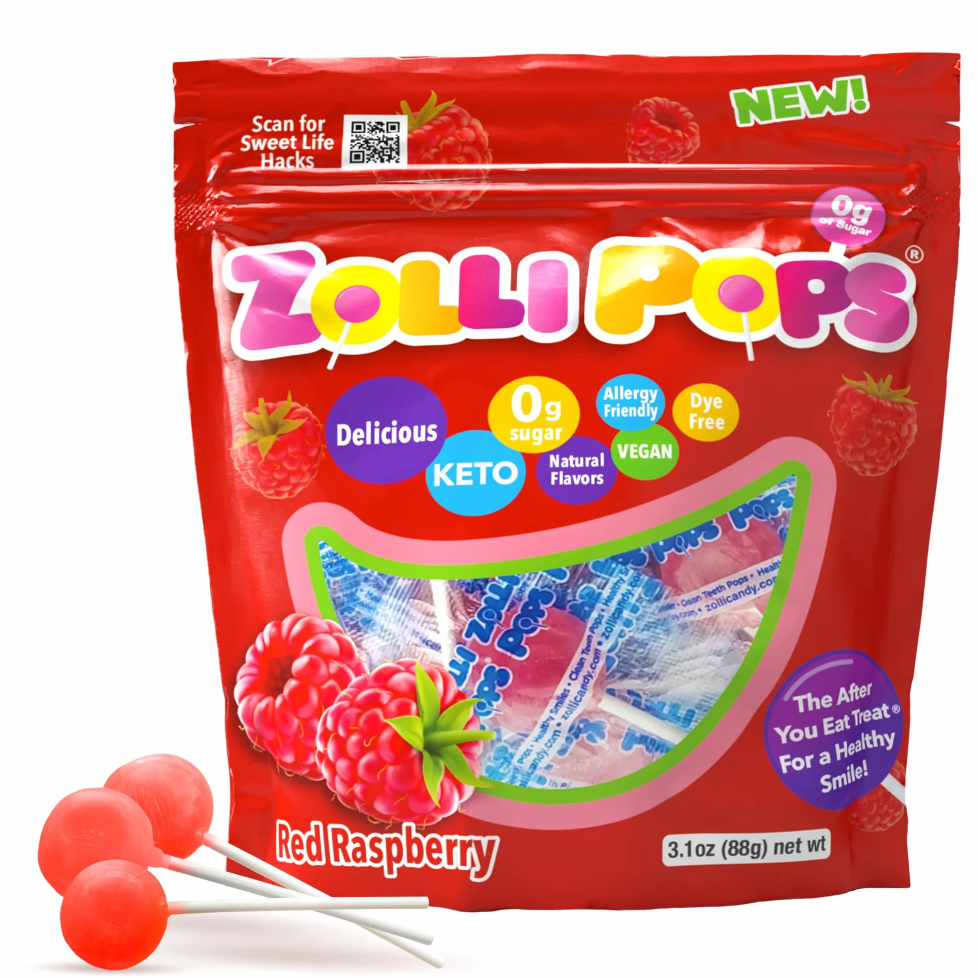 Zollipops - Clean Teeth Lollipops Framboise-15 pièce(s)