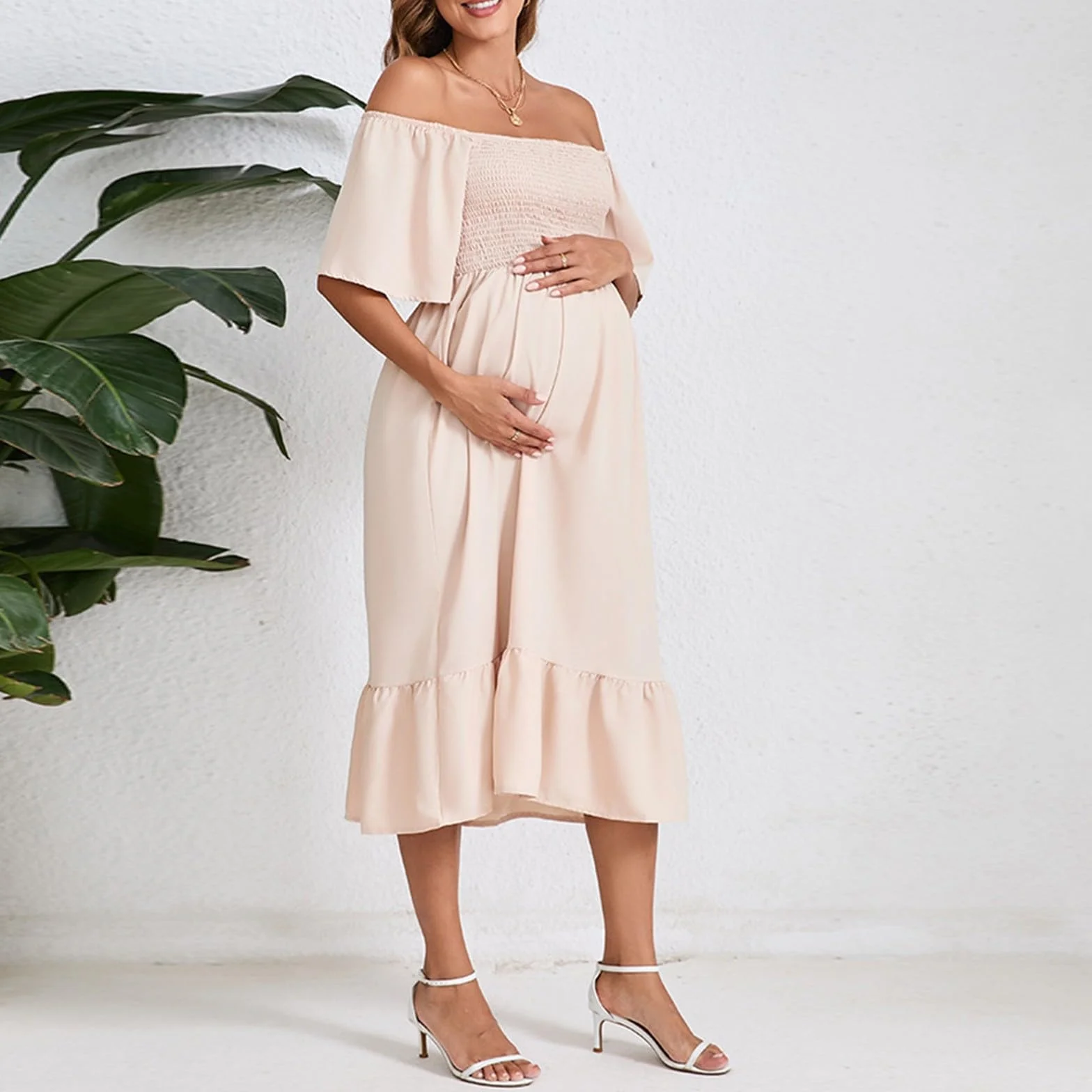 Robe Maternité Manche Courte Mi Longue Volants Grande Taille Ample Enceinte