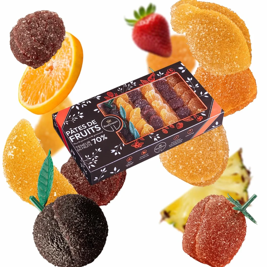 Pâtes de fruits Artisanales - boite cadeau 1 KG - Saveurs multi fruits - (sans gluten, sans colorant, sans arôme artificiel, sans lactose, sans conservateur) - teneur en fruits de 70%