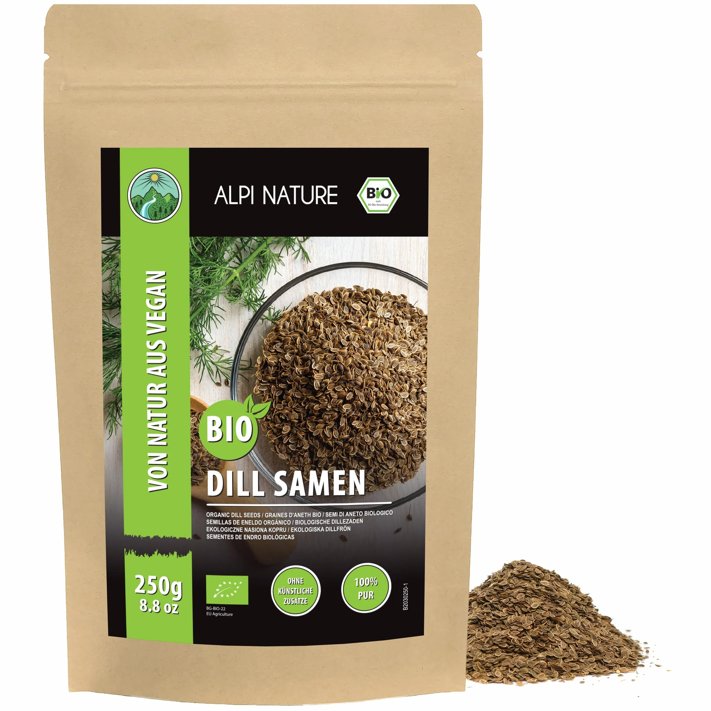 Alpi Nature Aneth Graines BIO 250g, Graines d'Aneth bio Entières Crues pour la Cuisine et préparation de Thé