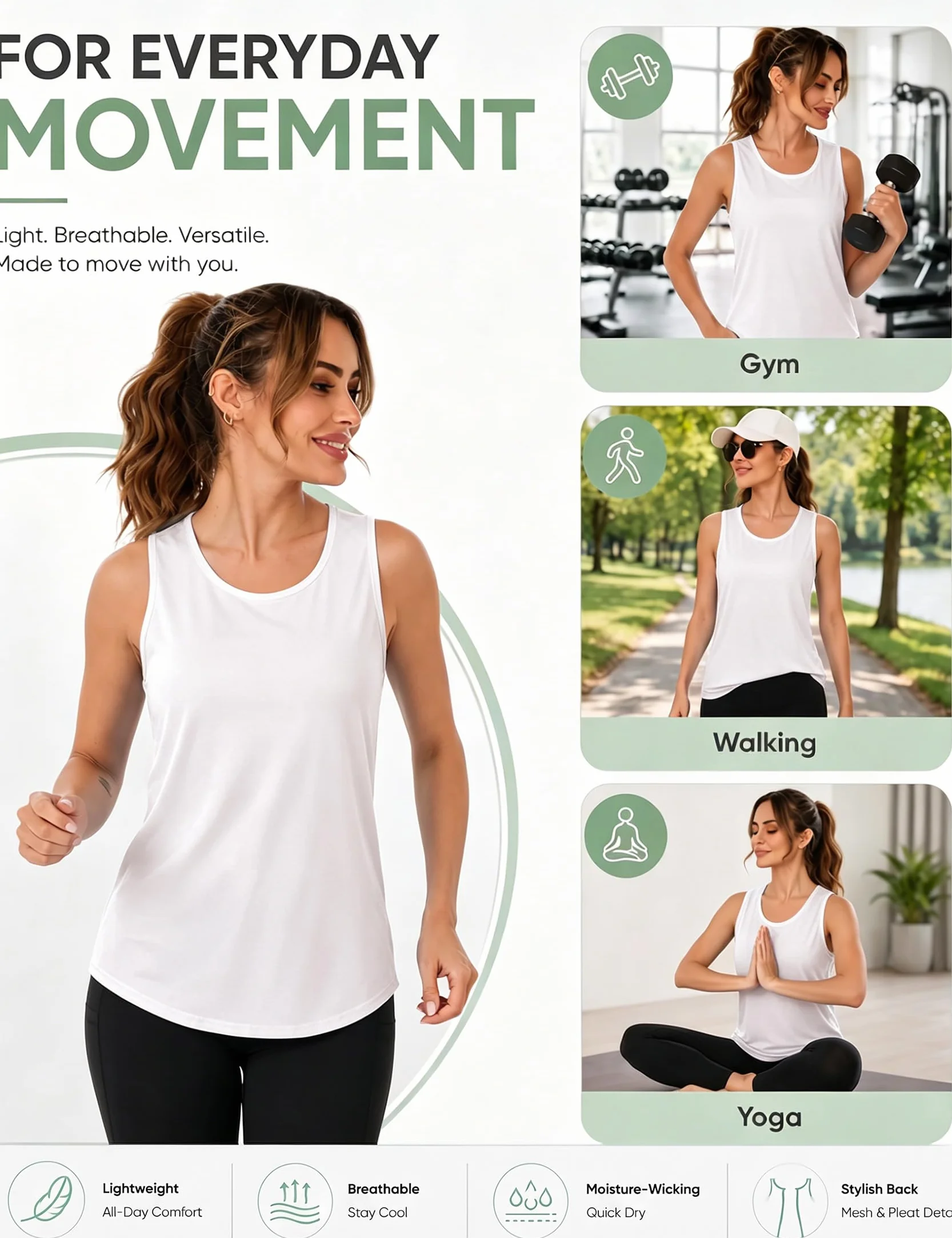 Terecey Femme Débardeur Fitness Tank Top sans Manches Respirant Été