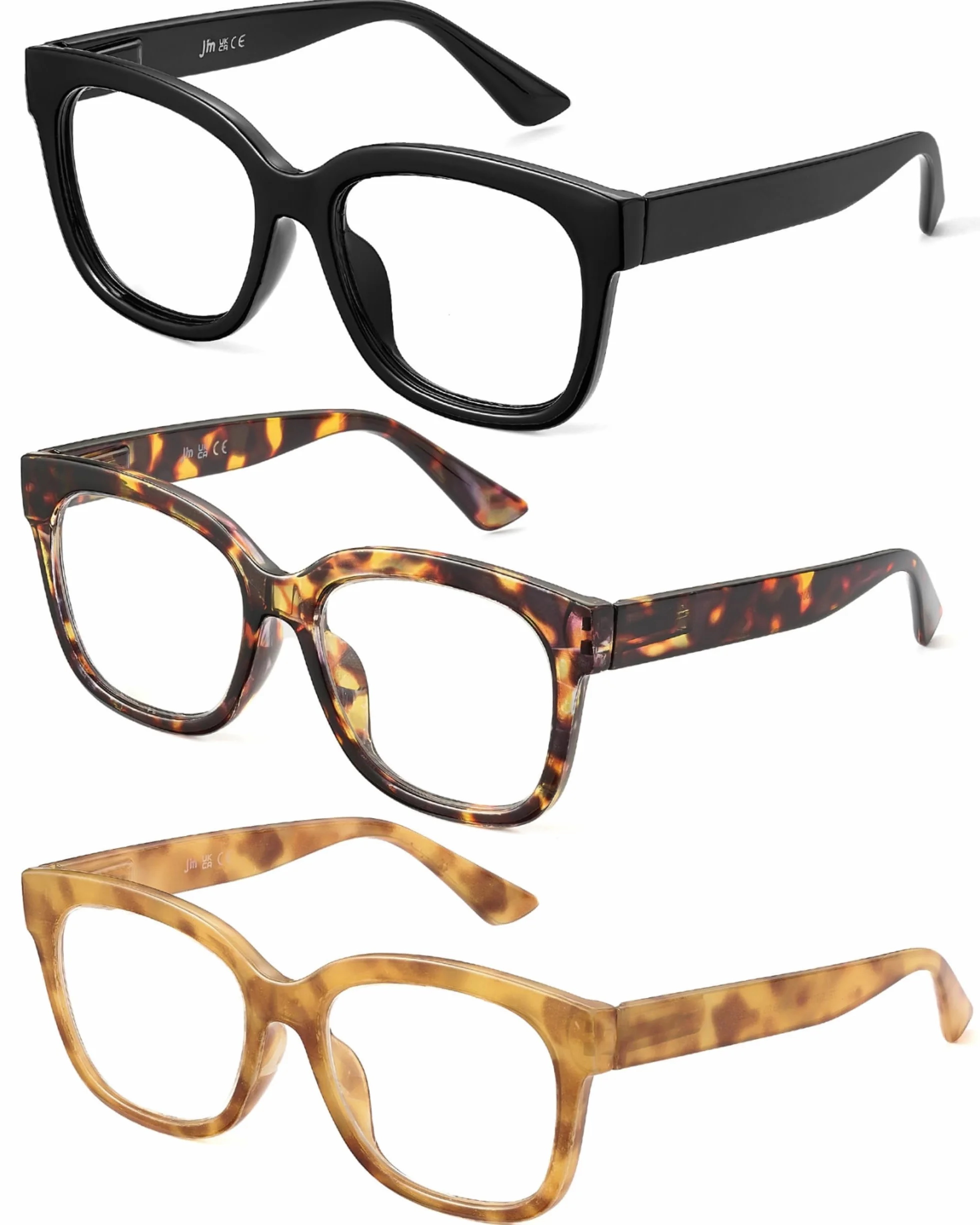 Lot de 3 Montures de Lunettes Carrées Surdimensionnées Anti-Lumière Bleue