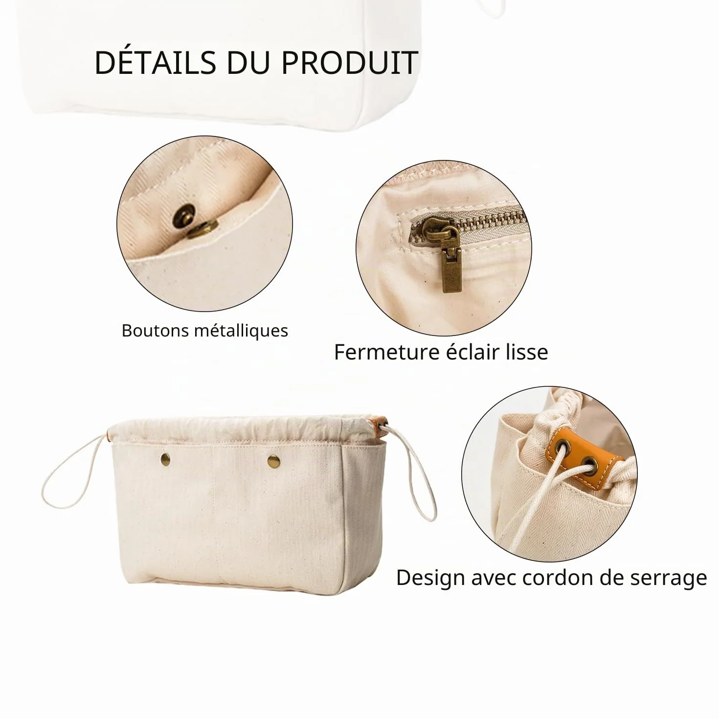 Pochette de rangement en toile de coton pour femme