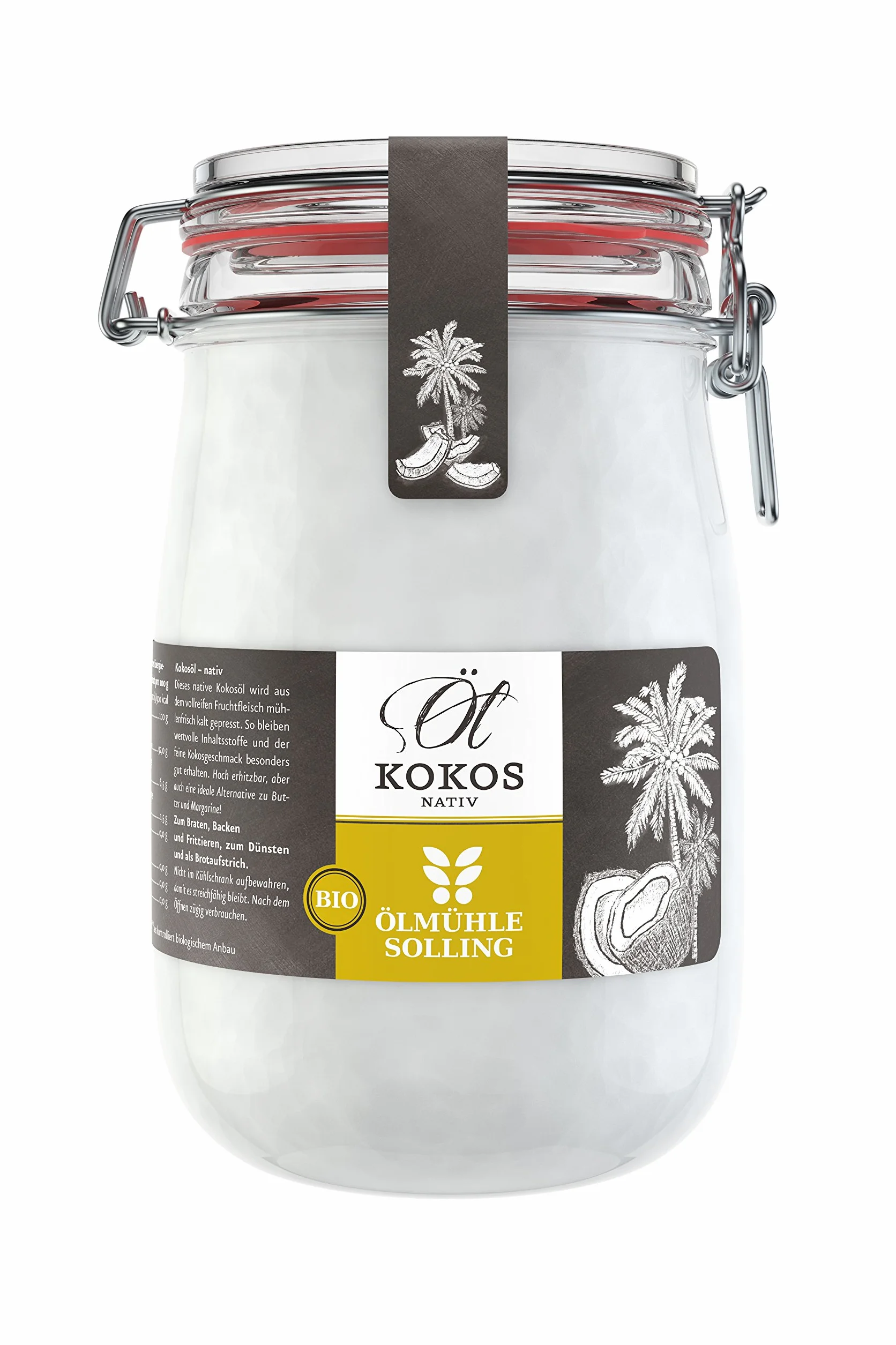 Ölmühle Solling - Huile de coco bio vierge pure 100 % naturelle I Pour la peau, les cheveux, le visage et la cuisine - en bocal