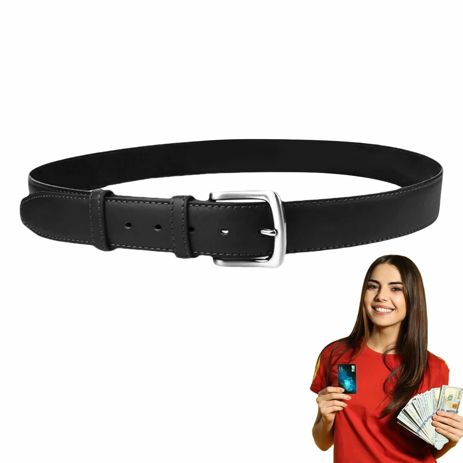 Ceinture porte-argent antivol PU de voyage avec poche intérieure cachée et fermeture éclair