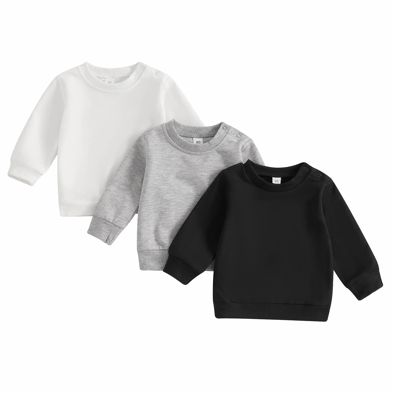 Lot de 3 sweats pour bébé garçon à manches longues - Couleur unie - Pull élastique