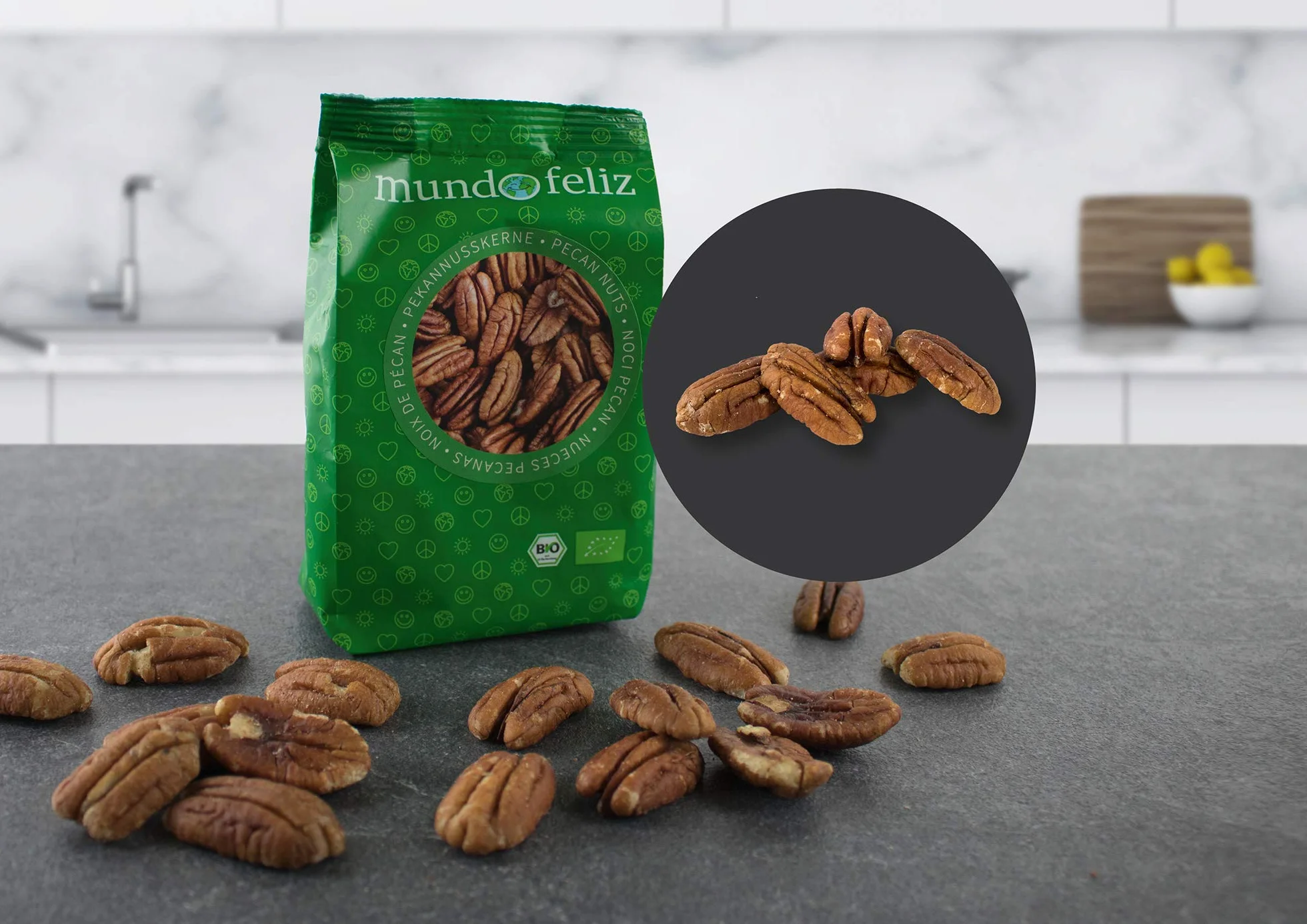 Mundo Feliz - Lot de 5 sachets de noix de pécan bio, 5 x 100 g